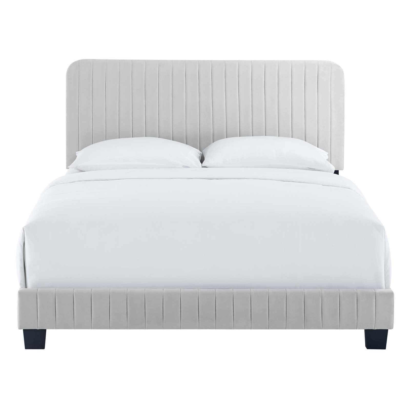 Modway Beds - Celine Channel Tufted Performance Velvet King Bed Light Gray
