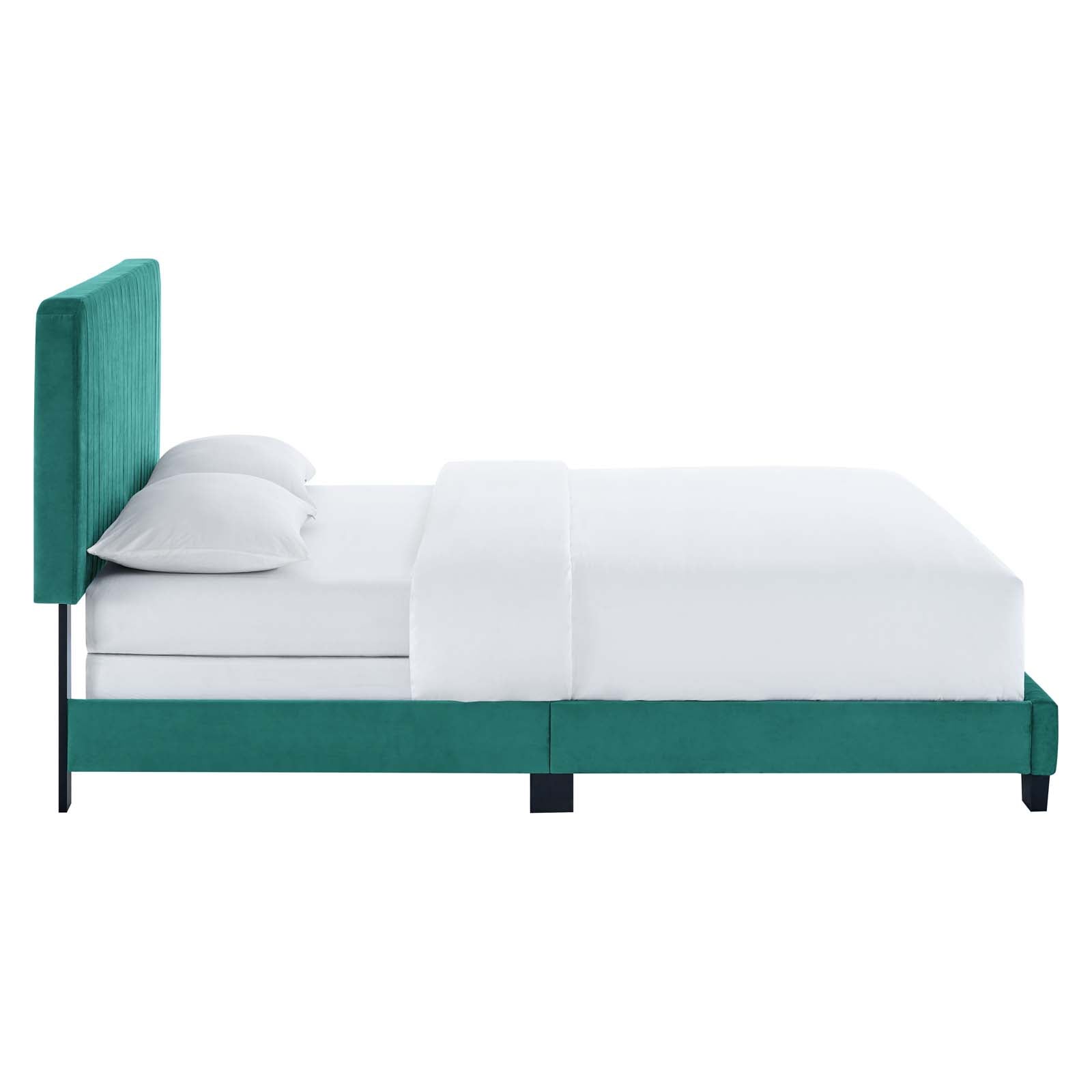 Modway Beds - Celine Channel Tufted Performance Velvet King Bed Teal