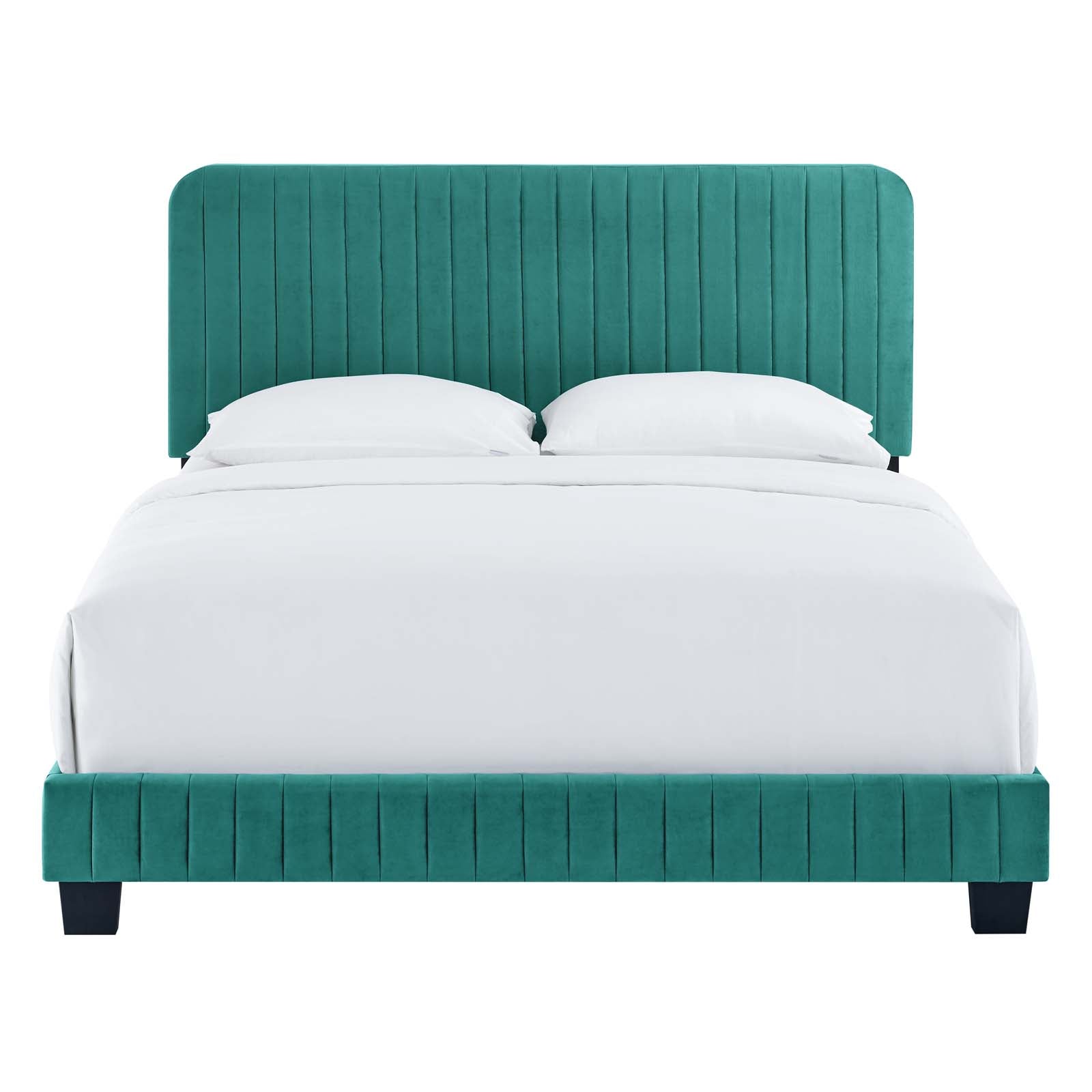 Modway Beds - Celine Channel Tufted Performance Velvet King Bed Teal
