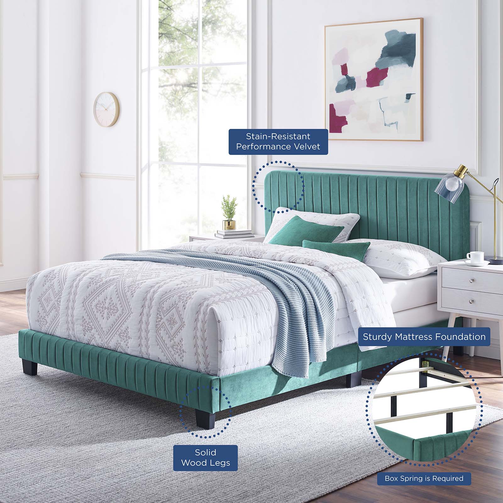 Modway Beds - Celine Channel Tufted Performance Velvet King Bed Teal