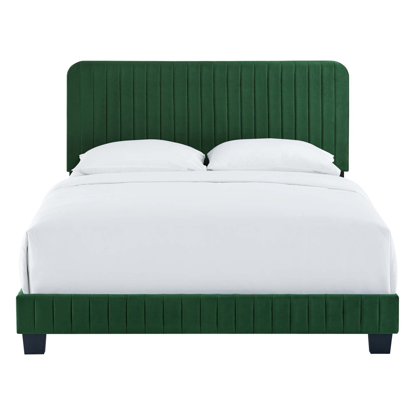 Modway Beds - Celine Channel Tufted Performance Velvet Queen Bed Emerald