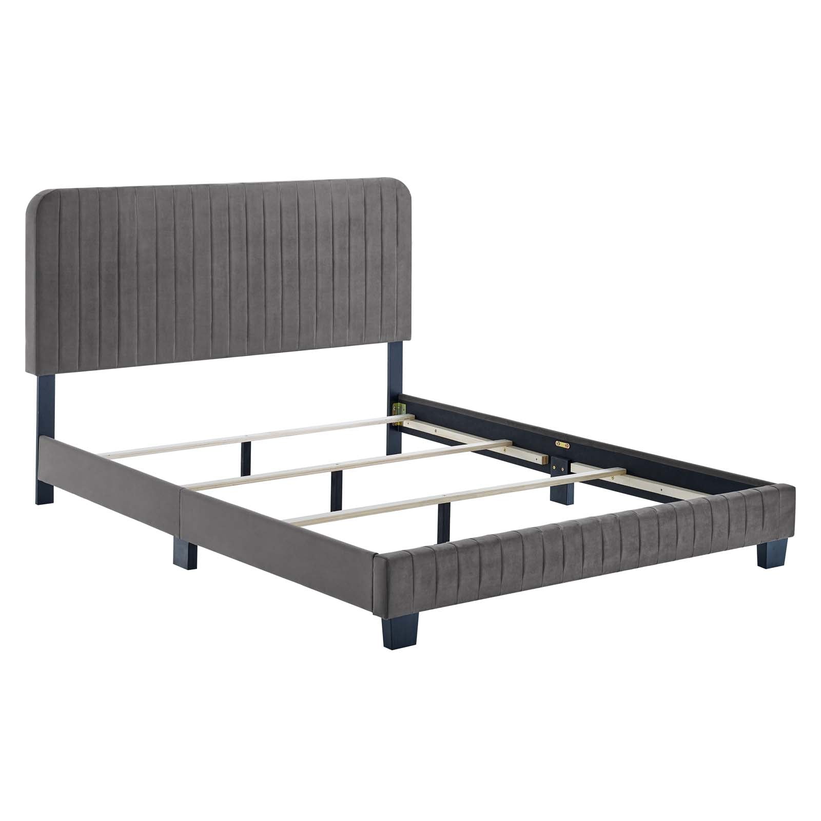 Modway Beds - Celine Channel Tufted Performance Velvet Queen Bed Gray