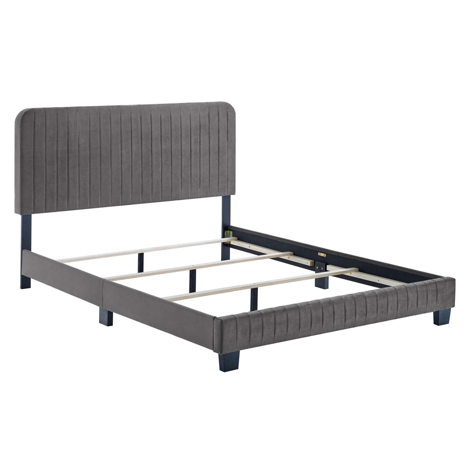 Modway Beds - Celine Channel Tufted Performance Velvet Queen Bed Gray