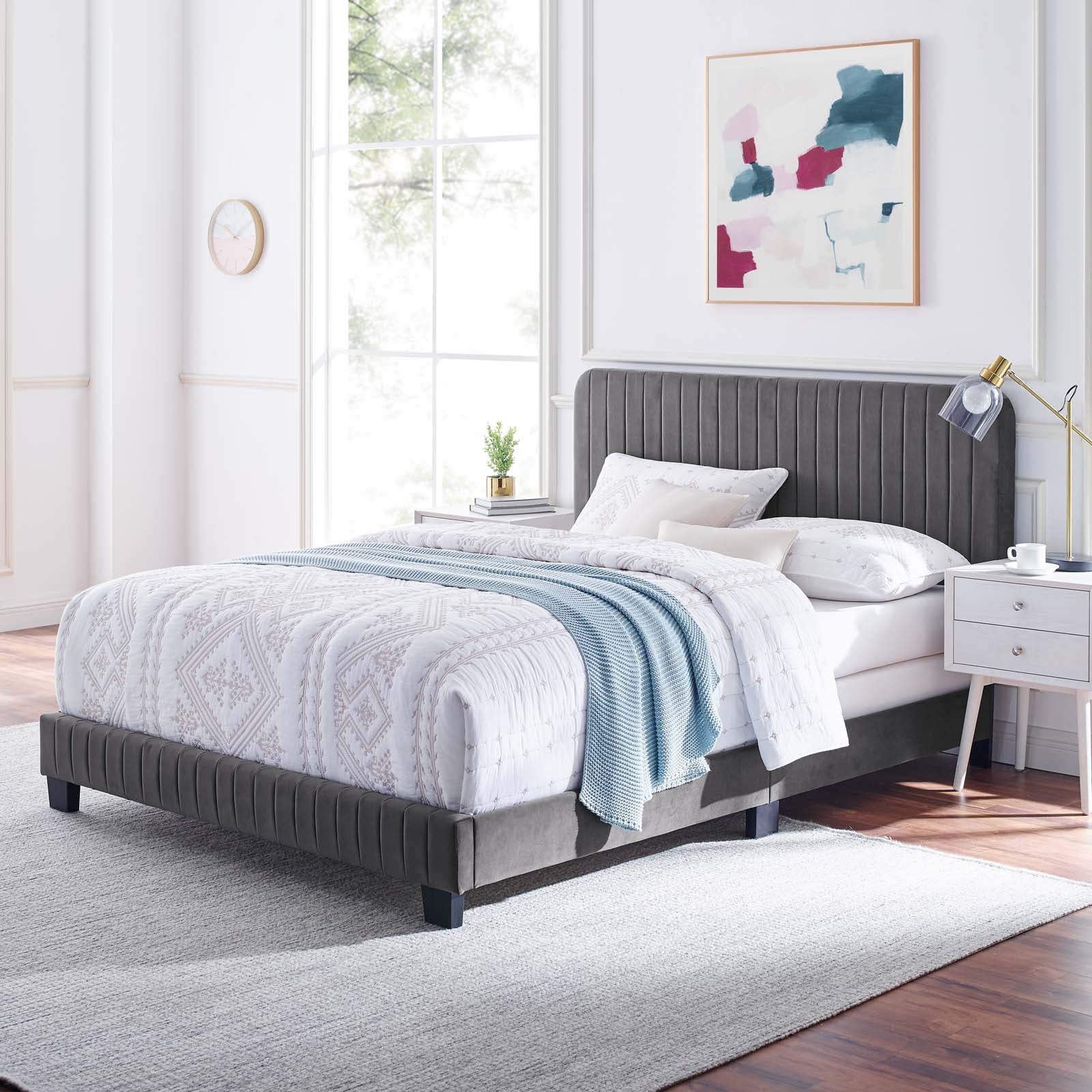 Modway Beds - Celine Channel Tufted Performance Velvet Queen Bed Gray