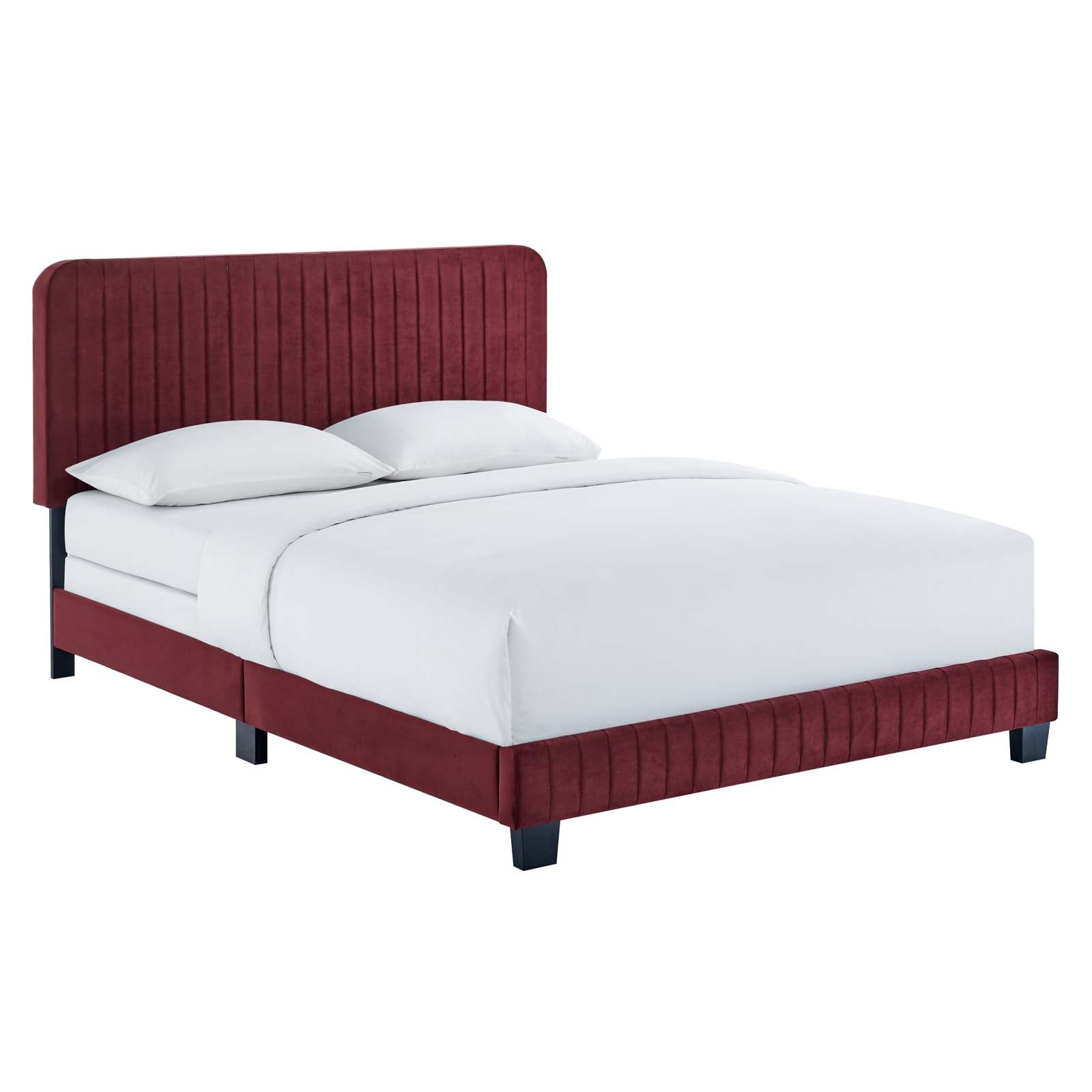 Modway Beds - Celine Channel Tufted Performance Velvet Queen Bed Maroon