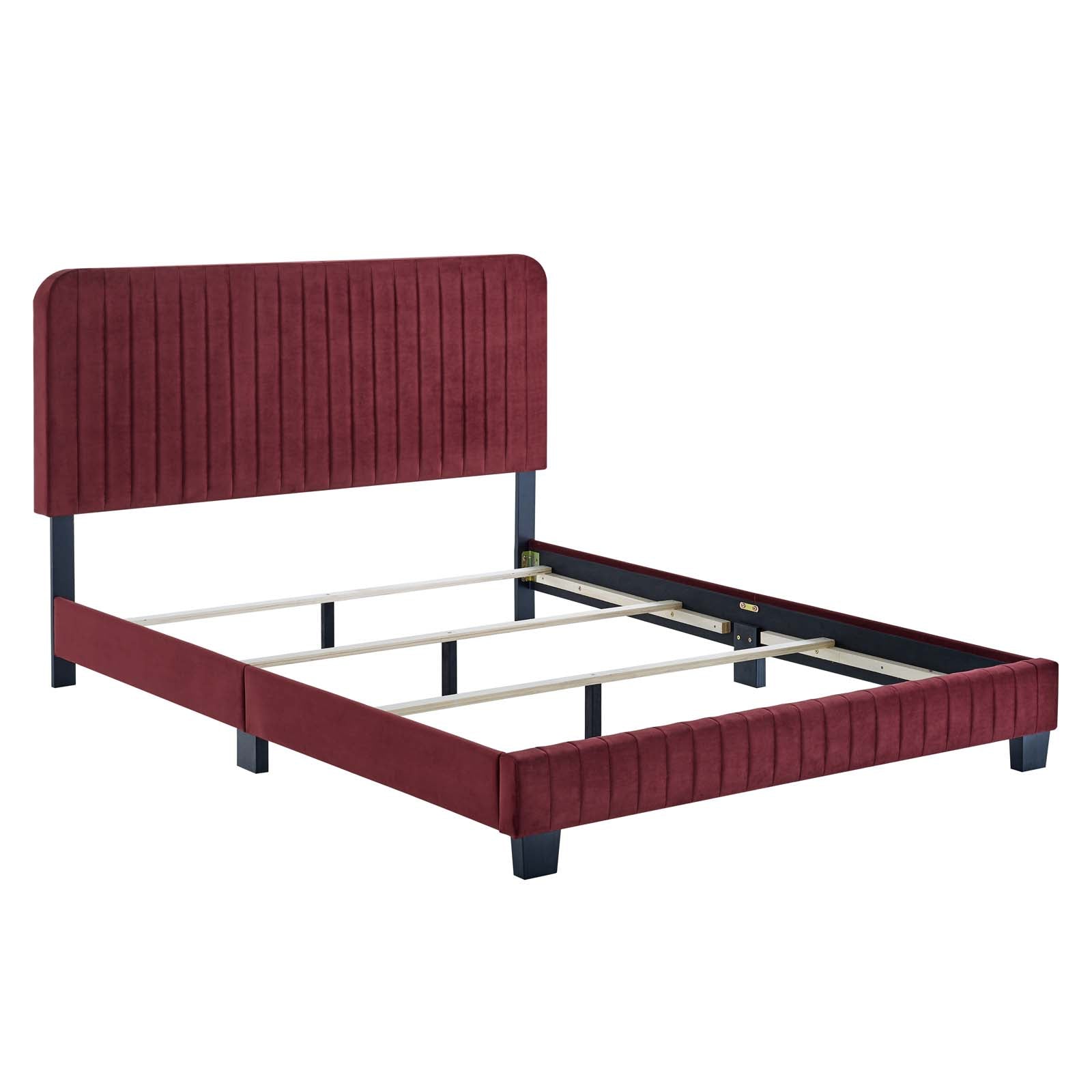 Modway Beds - Celine Channel Tufted Performance Velvet Queen Bed Maroon