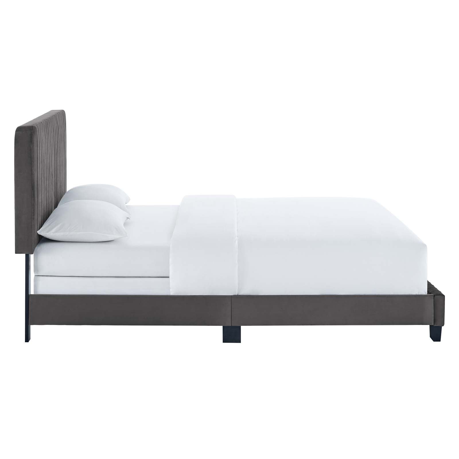 Modway Beds - Celine Channel Tufted Performance Velvet Full Bed Gray
