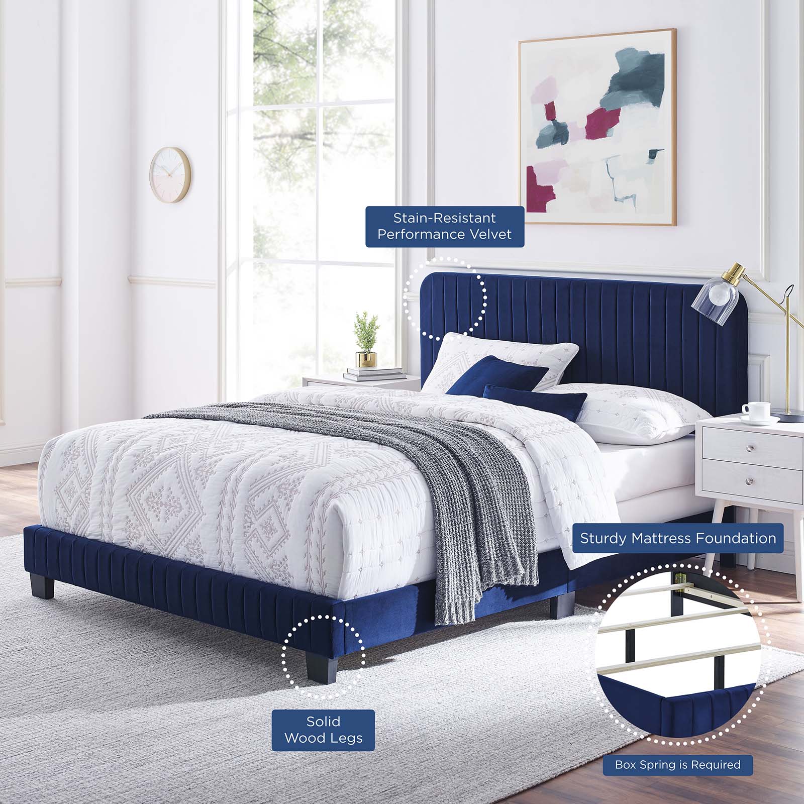 Modway Beds - Celine Channel Tufted Performance Velvet Full Bed Navy