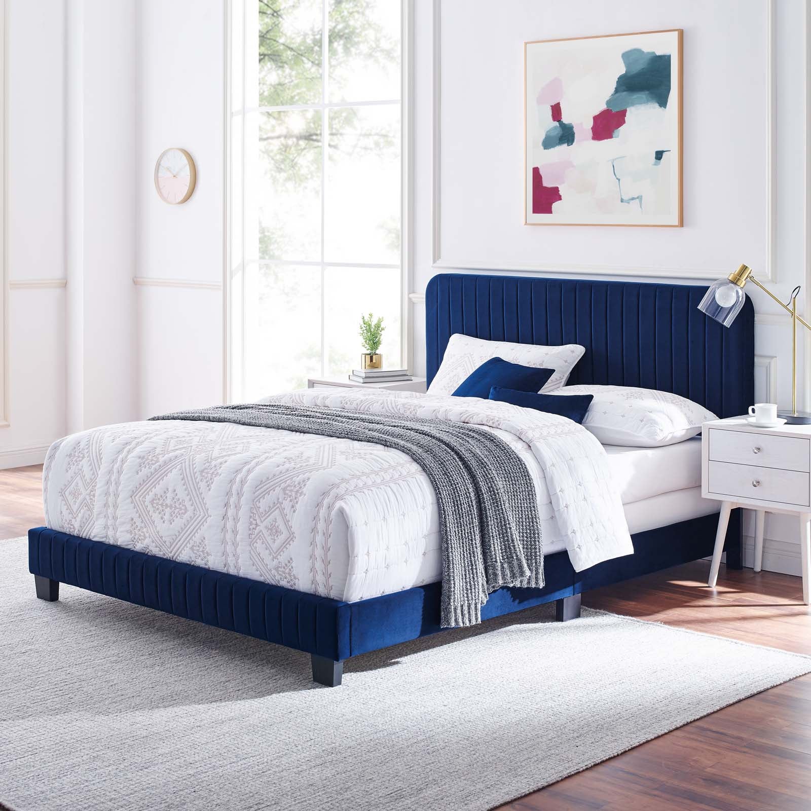 Modway Beds - Celine Channel Tufted Performance Velvet Full Bed Navy