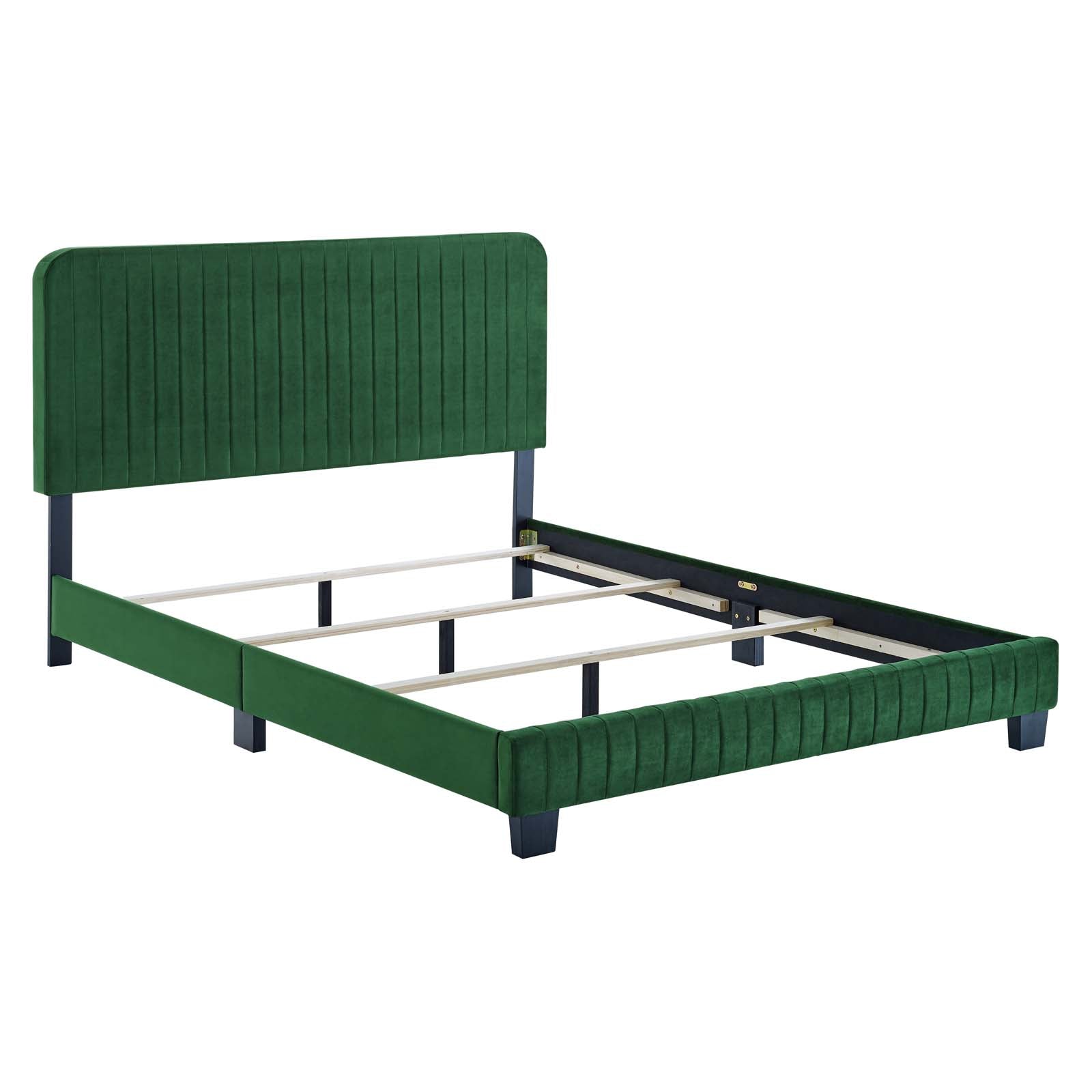 Modway Beds - Celine Channel Tufted Performance Velvet Twin Bed Emerald