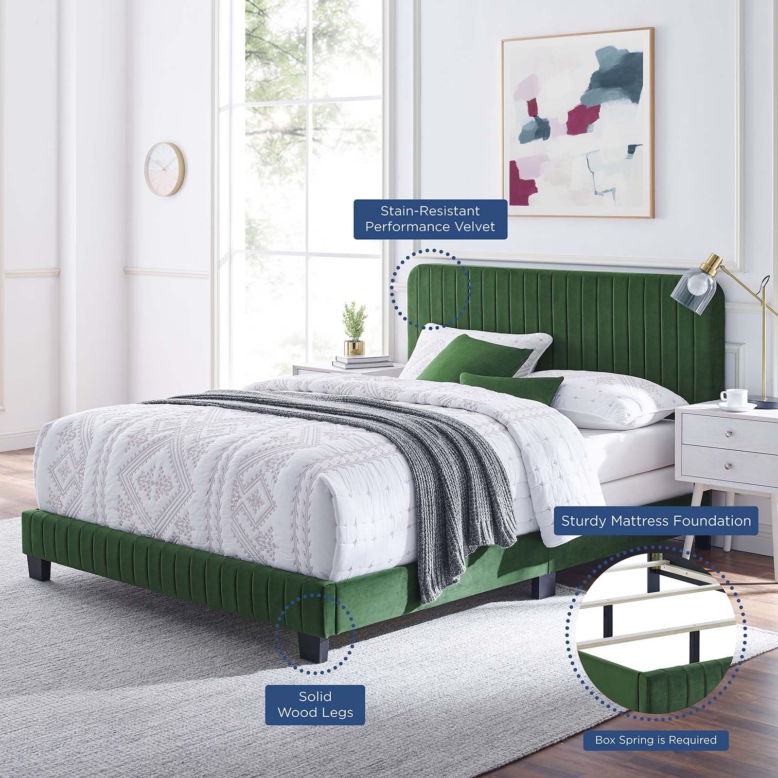 Modway Beds - Celine Channel Tufted Performance Velvet Twin Bed Emerald