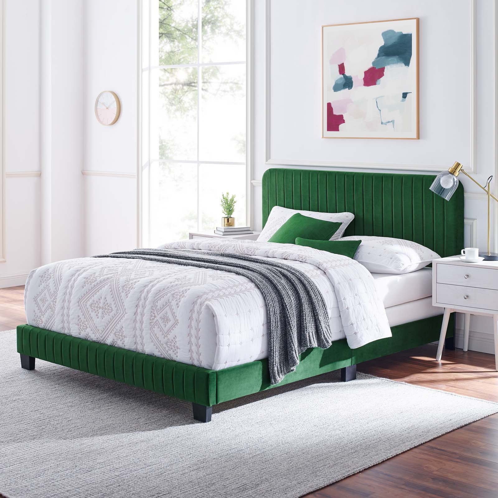 Modway Beds - Celine Channel Tufted Performance Velvet Twin Bed Emerald