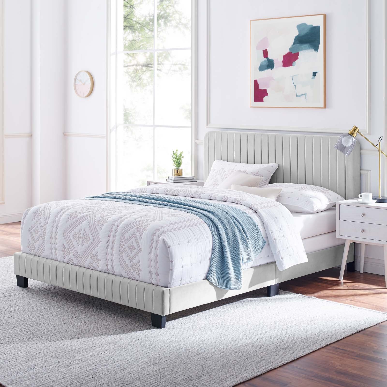 Modway Beds - Celine Channel Tufted Performance Velvet Twin Bed Light Gray