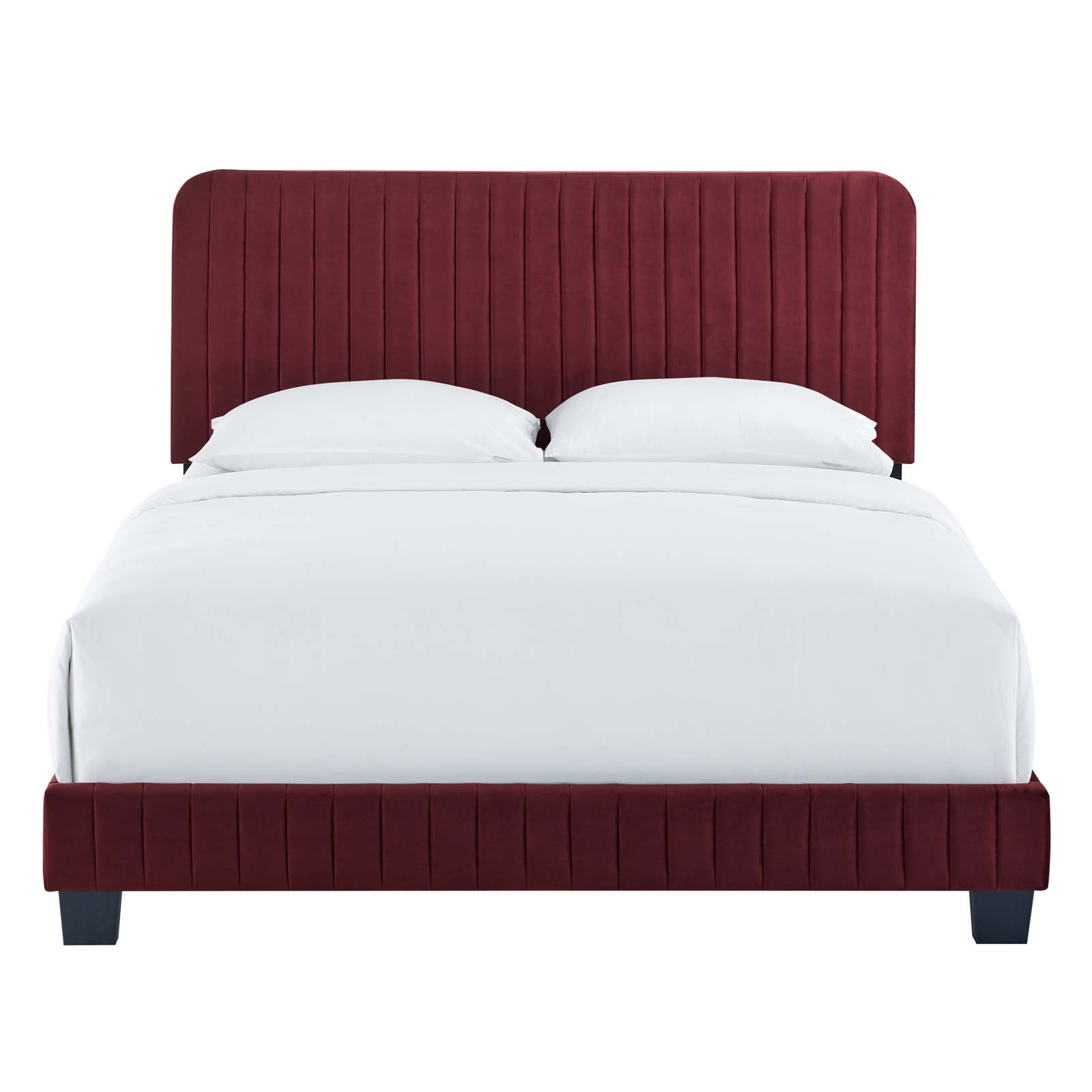 Modway Beds - Celine Channel Tufted Performance Velvet Twin Bed Maroon
