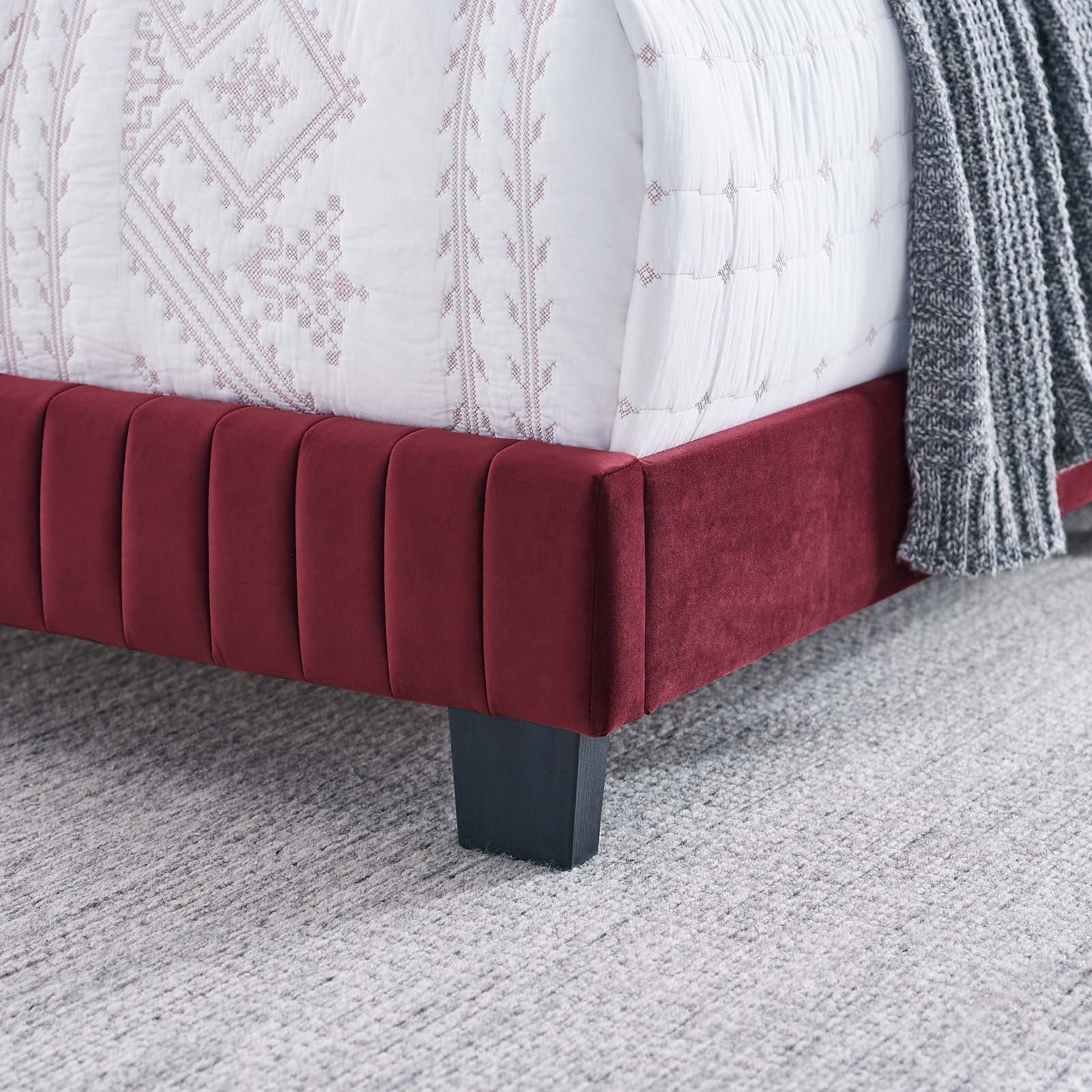 Modway Beds - Celine Channel Tufted Performance Velvet Twin Bed Maroon