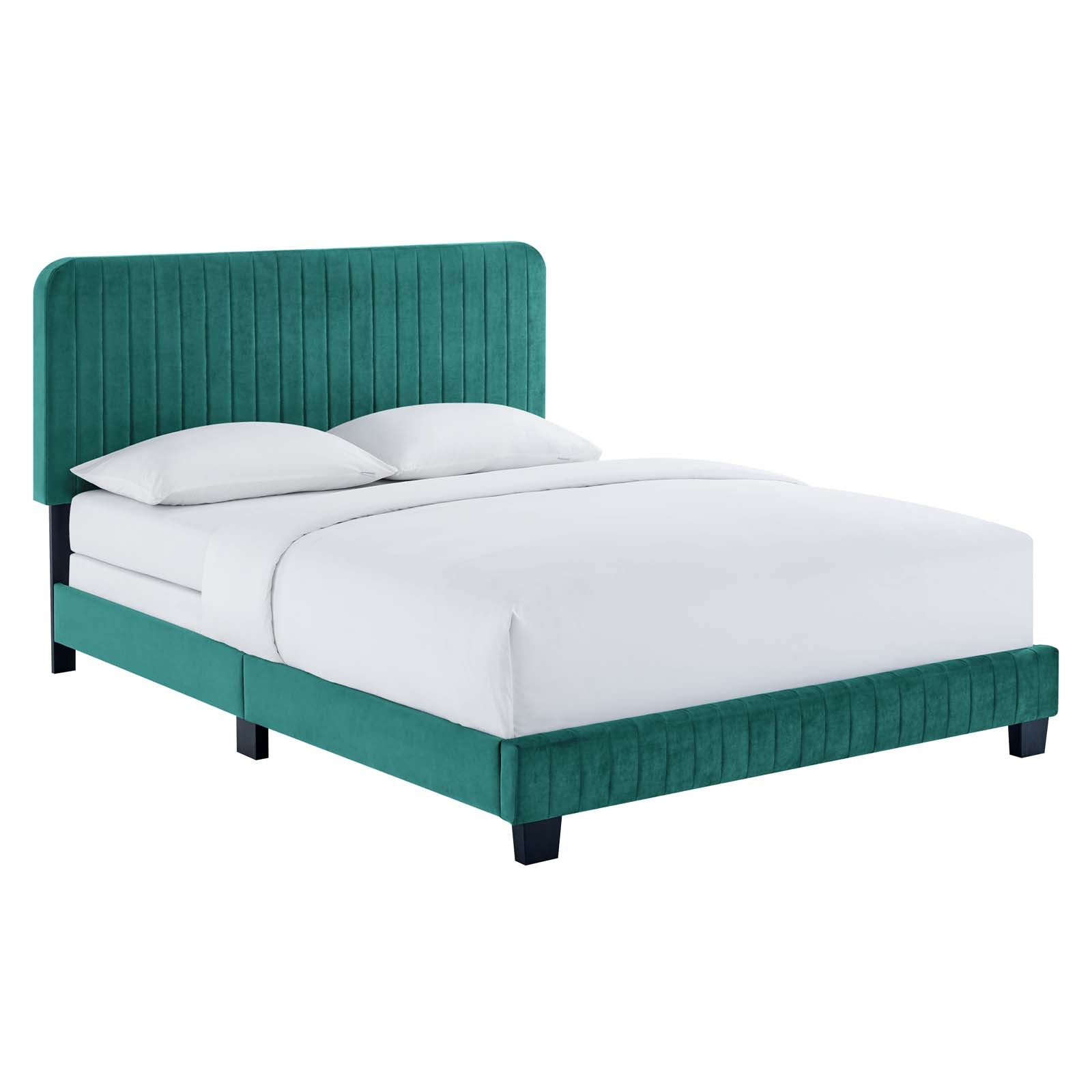 Modway Beds - Celine Channel Tufted Performance Velvet Twin Bed Teal