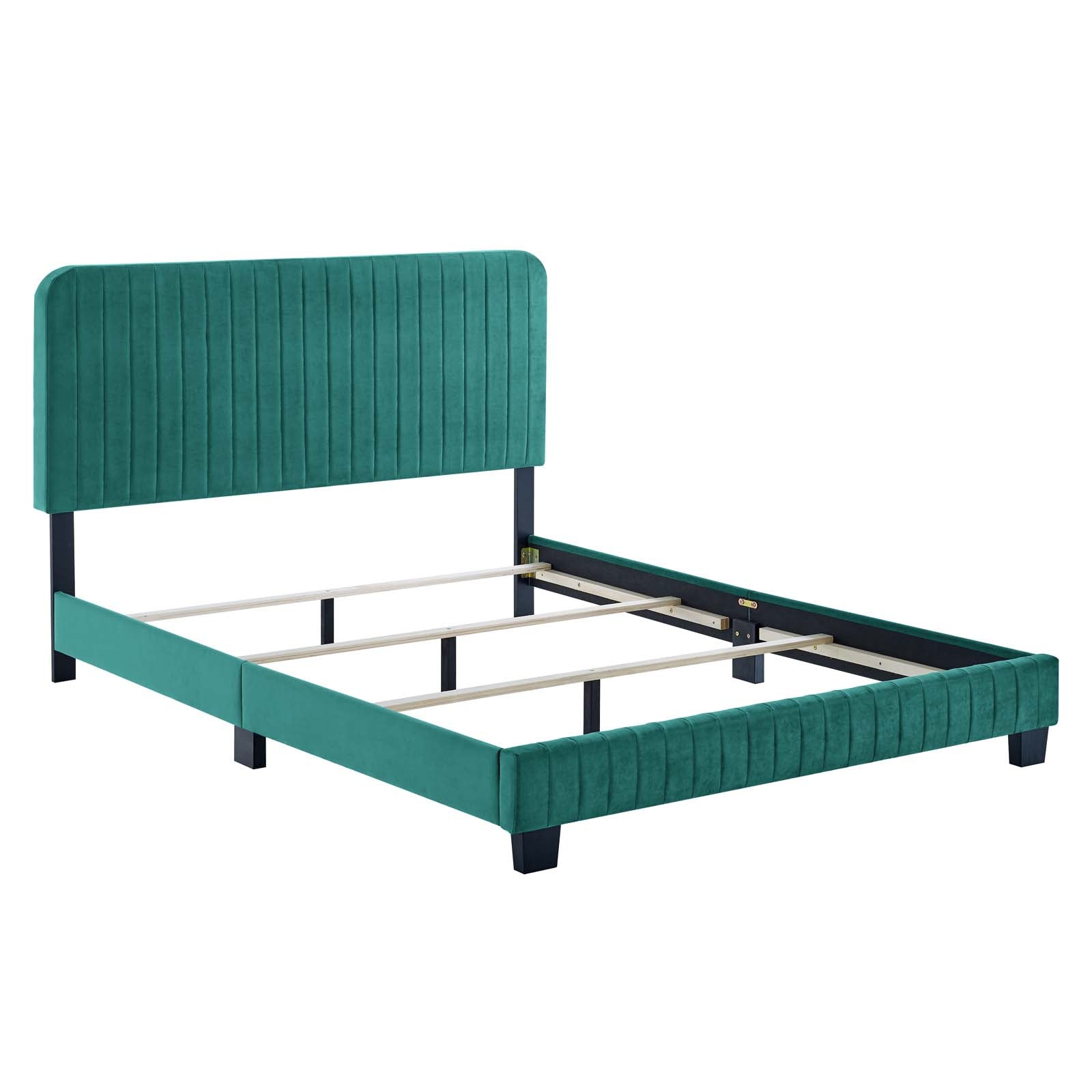 Modway Beds - Celine Channel Tufted Performance Velvet Twin Bed Teal