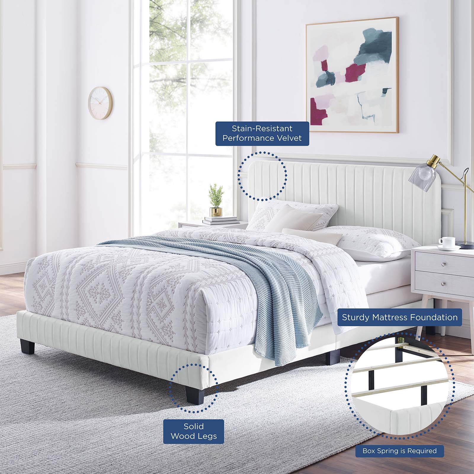 Modway Beds - Celine Channel Tufted Performance Velvet Twin Bed White