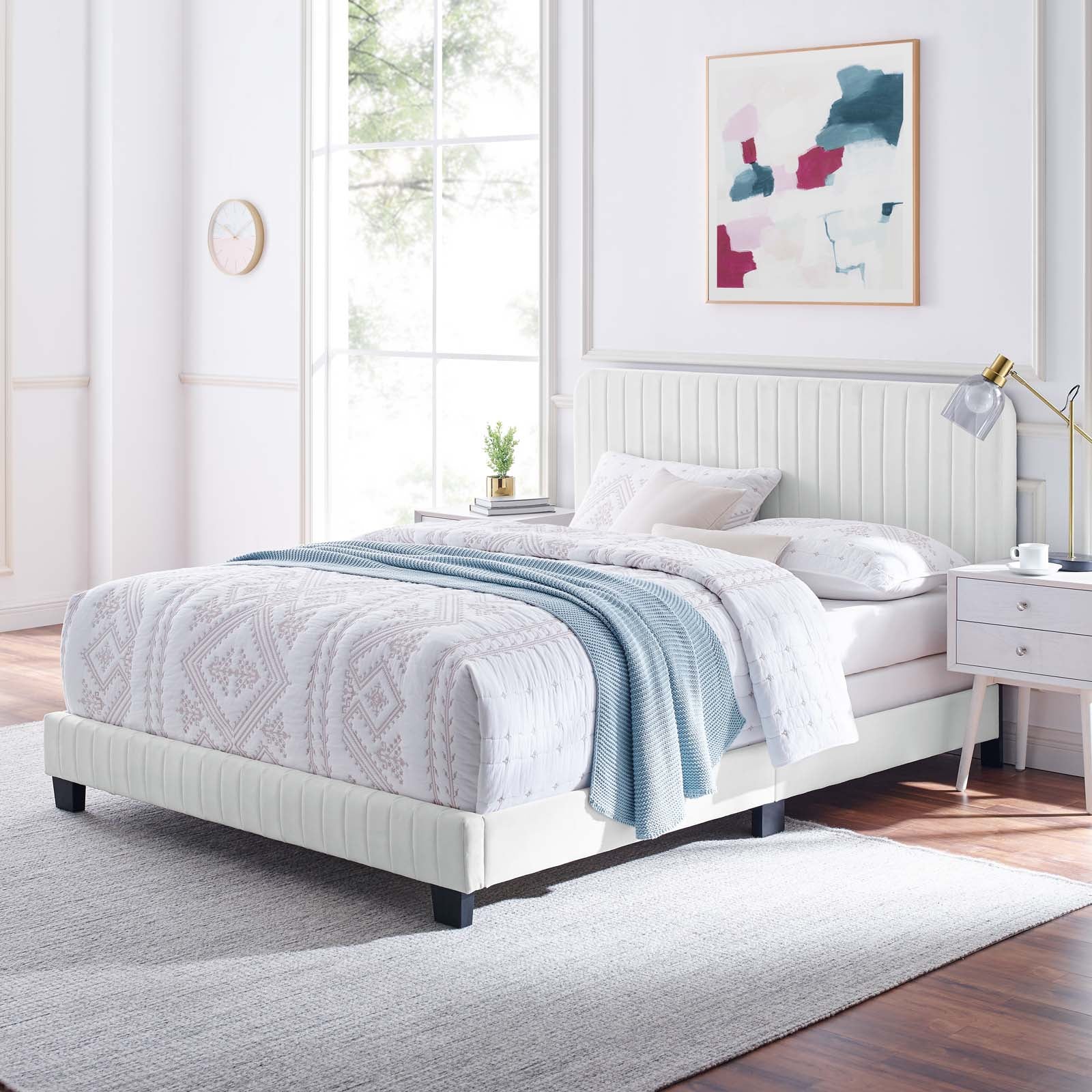 Modway Beds - Celine Channel Tufted Performance Velvet Twin Bed White