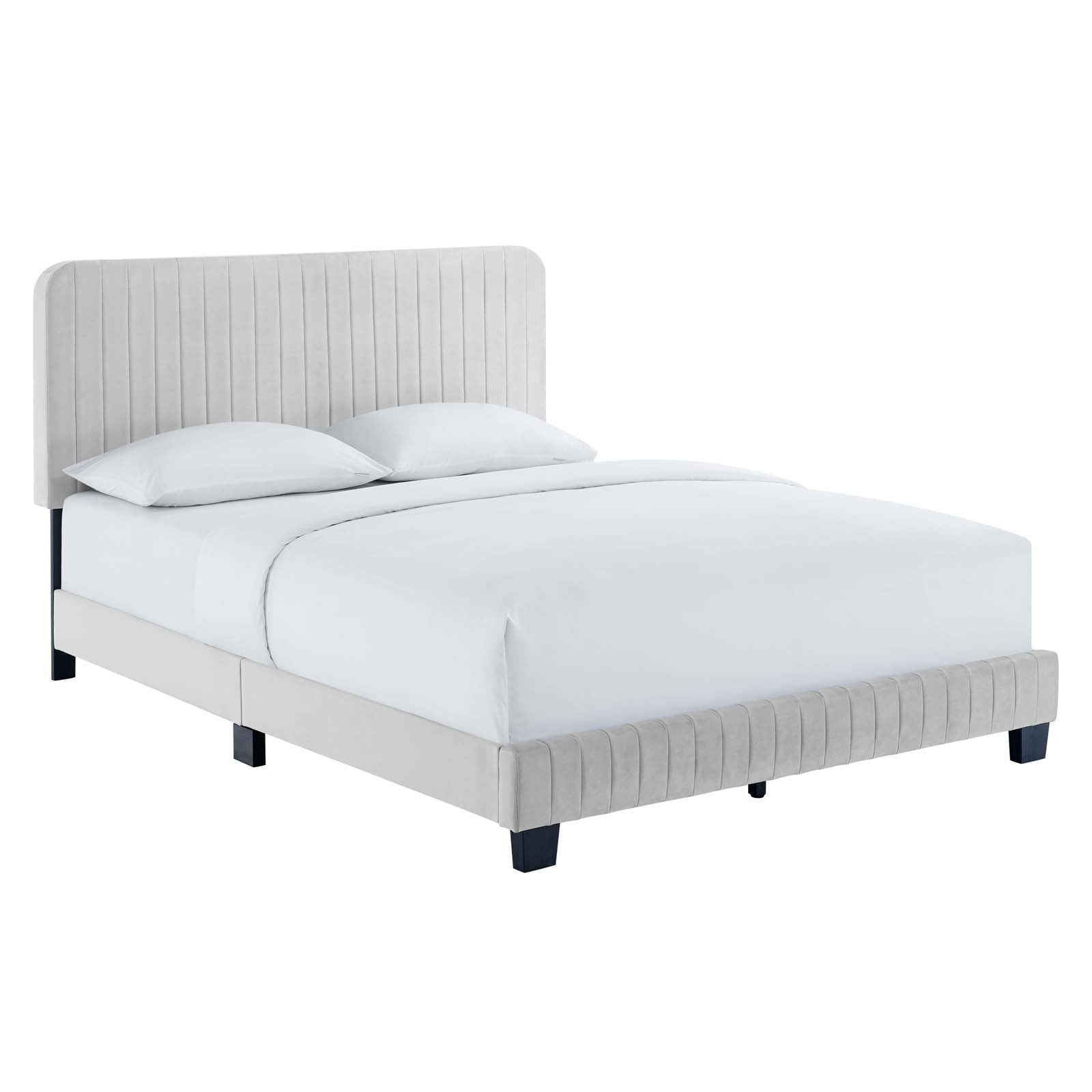 Modway Beds - Celine Channel Tufted Performance Velvet King Platform Bed Light Gray