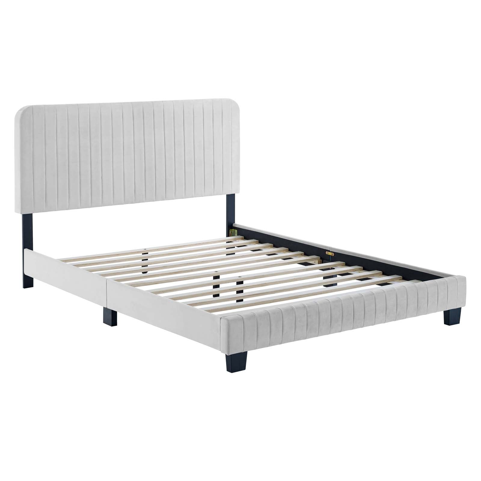 Modway Beds - Celine Channel Tufted Performance Velvet King Platform Bed Light Gray