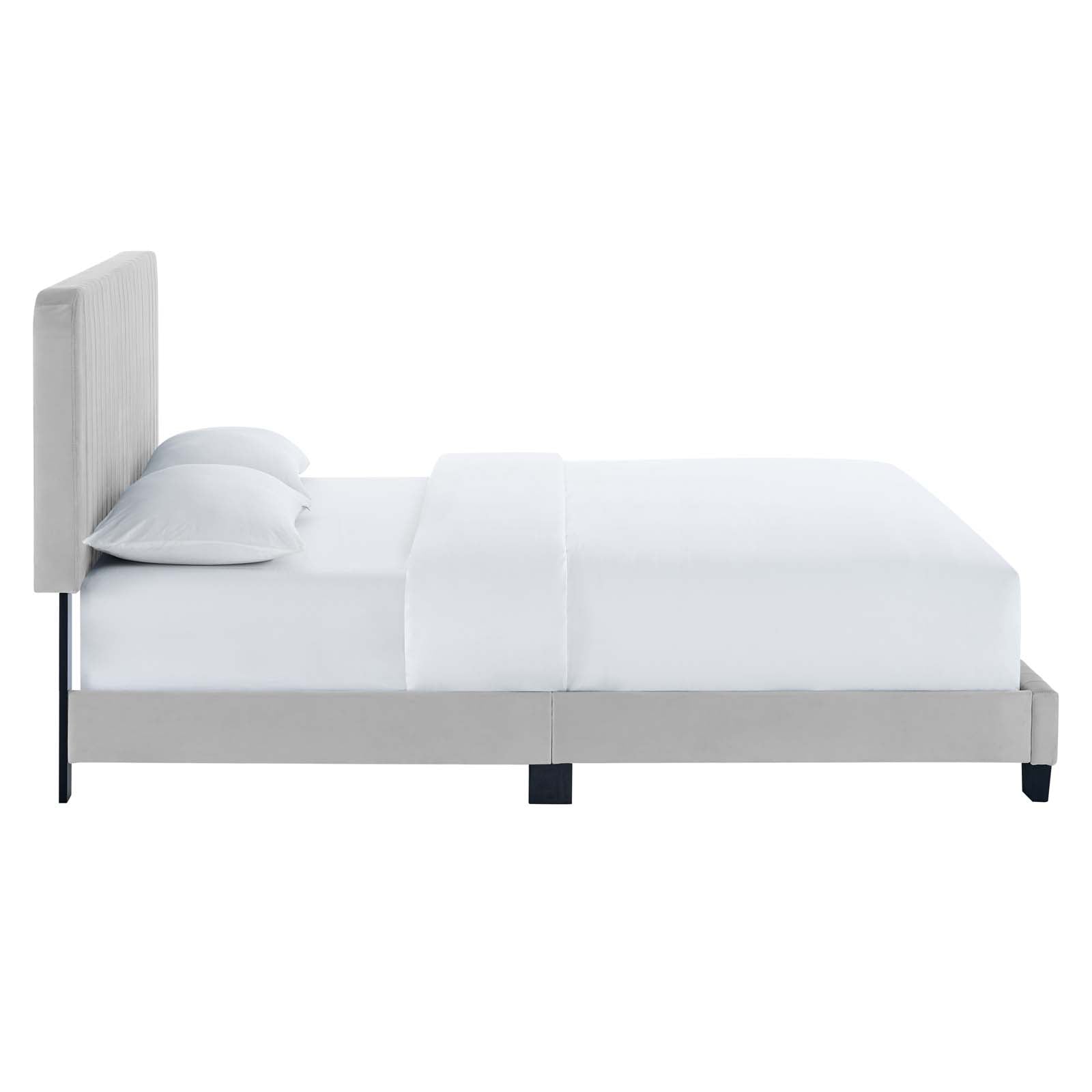 Modway Beds - Celine Channel Tufted Performance Velvet King Platform Bed Light Gray