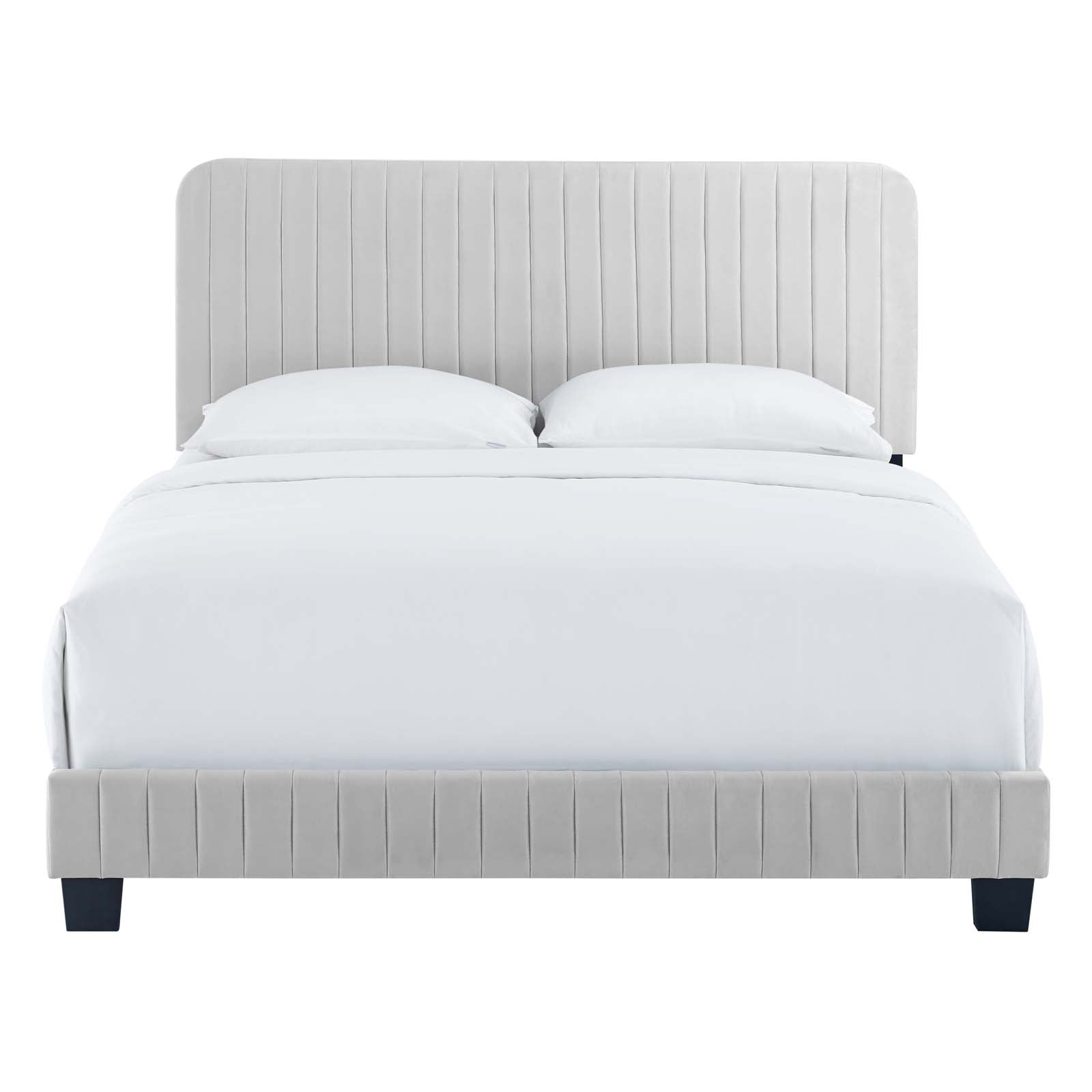 Modway Beds - Celine Channel Tufted Performance Velvet King Platform Bed Light Gray