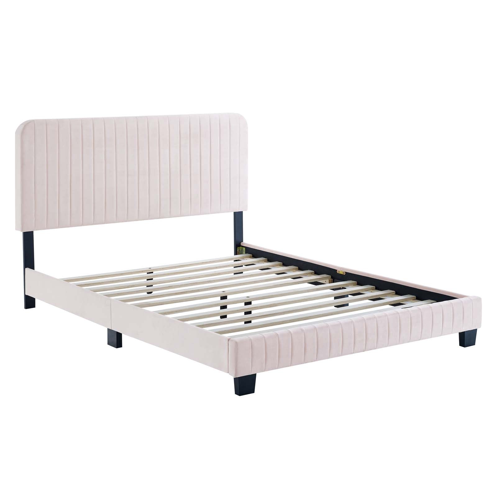 Modway Beds - Celine Channel Tufted Performance Velvet King Platform Bed Pink