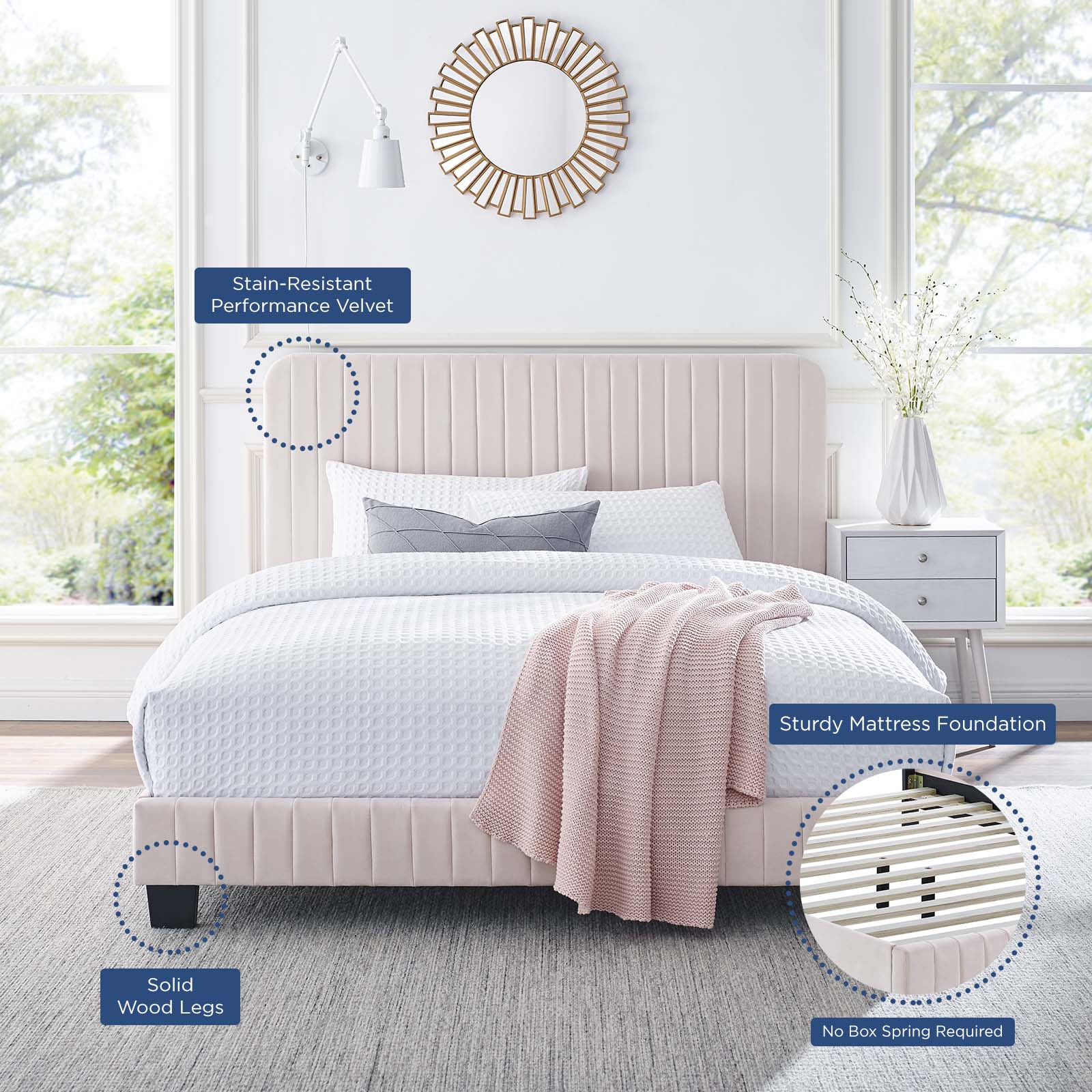 Modway Beds - Celine Channel Tufted Performance Velvet King Platform Bed Pink