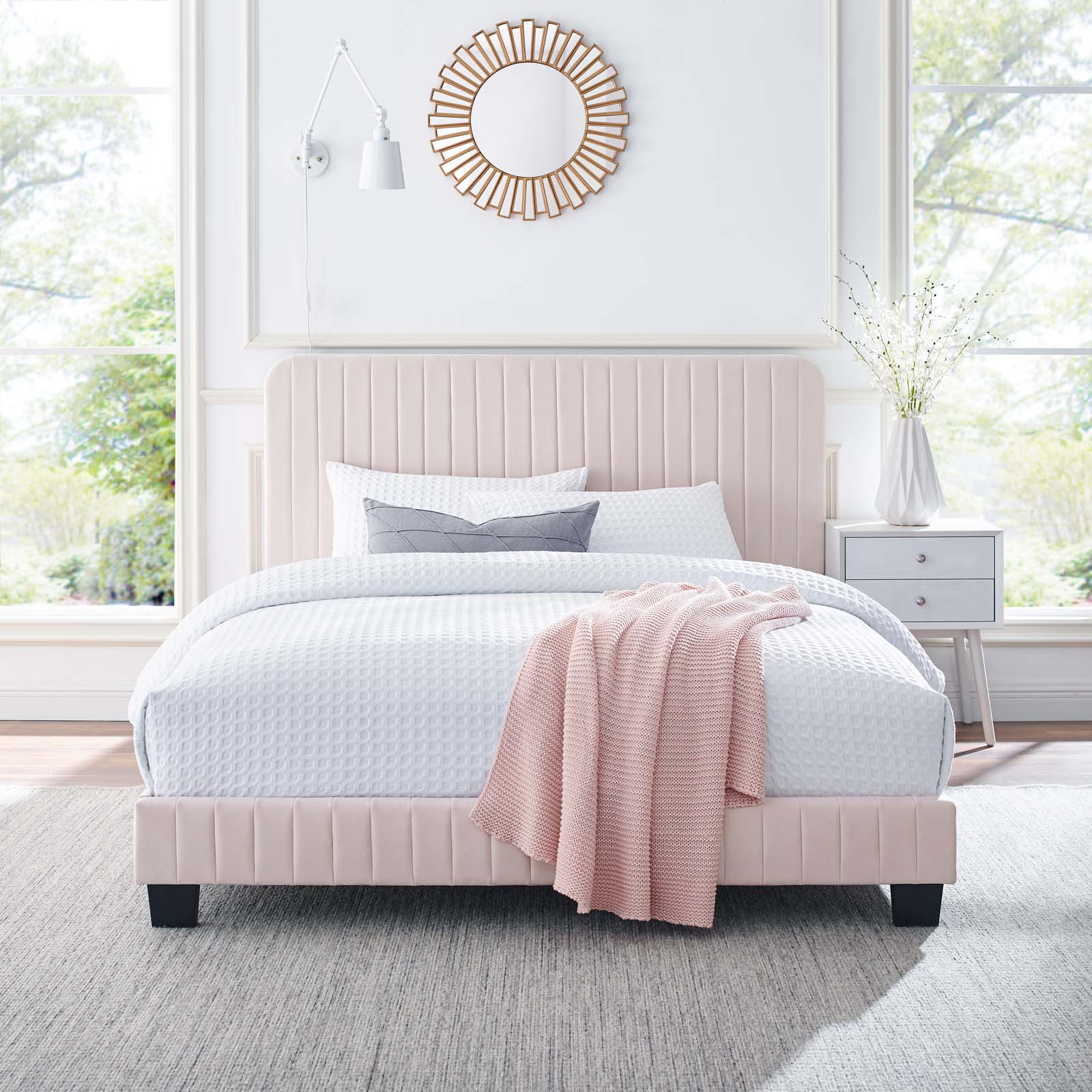 Modway Beds - Celine Channel Tufted Performance Velvet King Platform Bed Pink