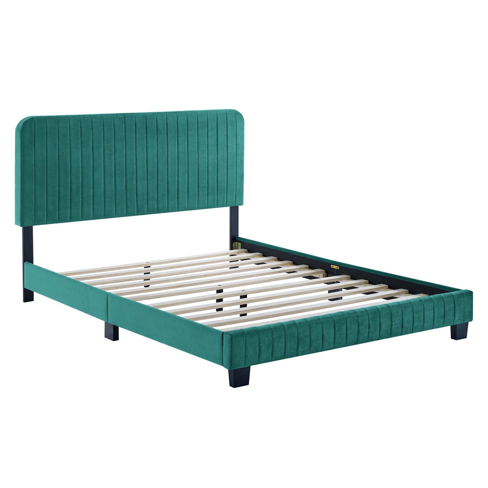 Modway Beds - Celine Channel Tufted Performance Velvet King Platform Bed Teal