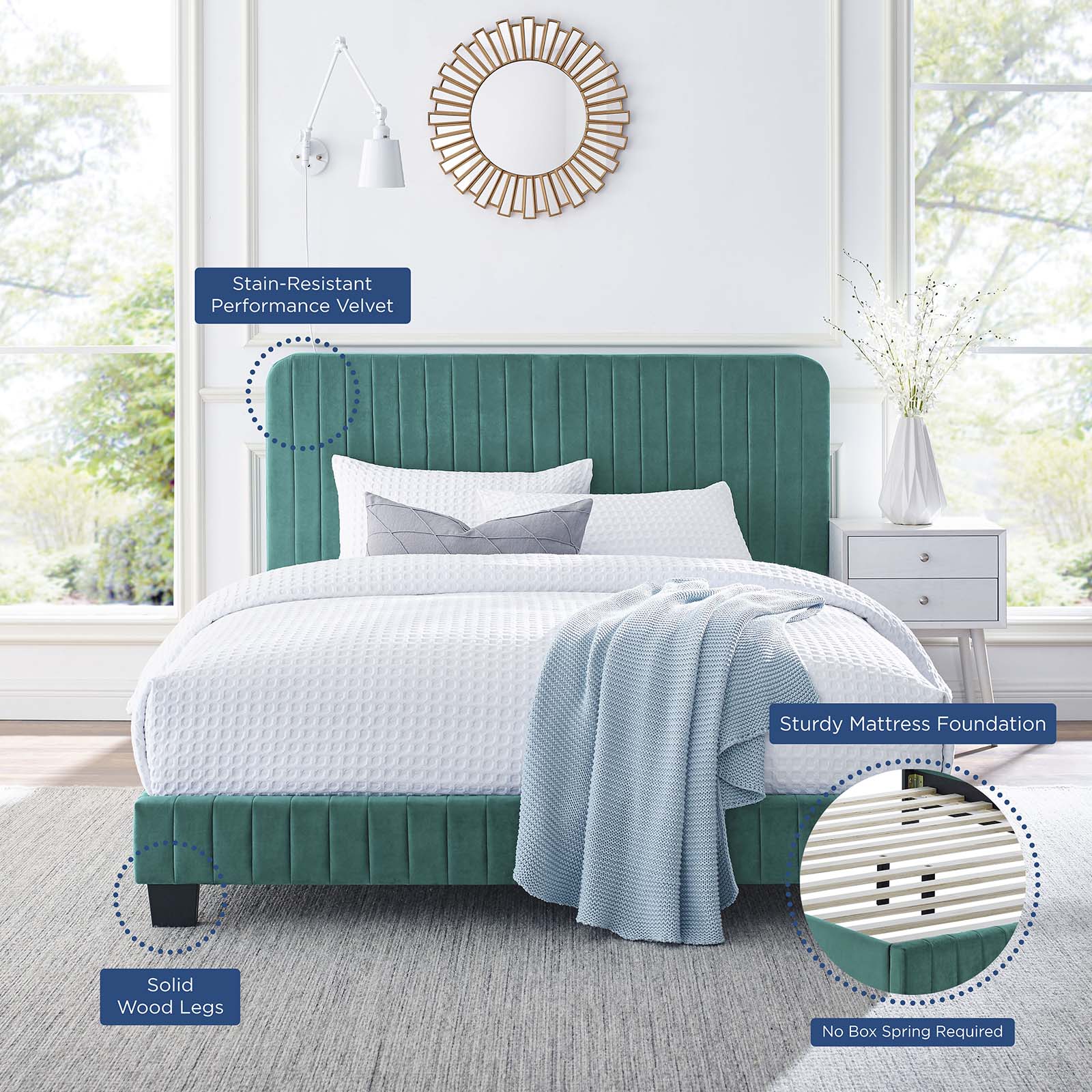 Modway Beds - Celine Channel Tufted Performance Velvet King Platform Bed Teal
