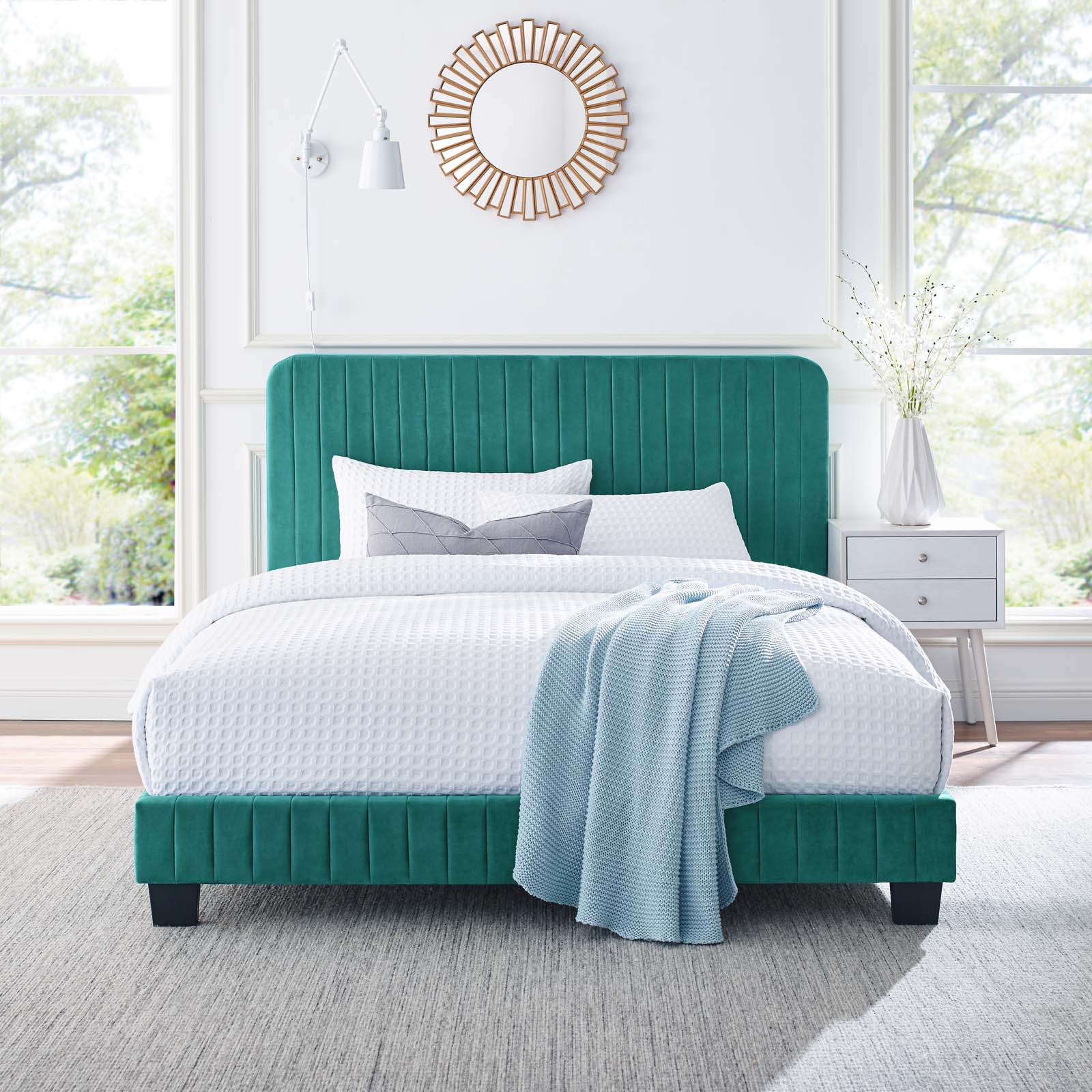 Modway Beds - Celine Channel Tufted Performance Velvet King Platform Bed Teal