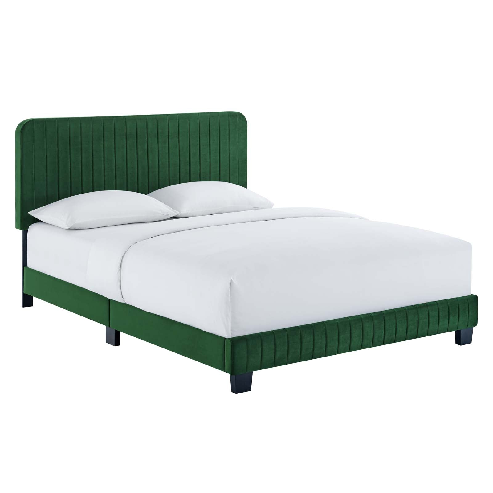 Modway Beds - Celine Channel Tufted Performance Velvet Queen Platform Bed Emerald