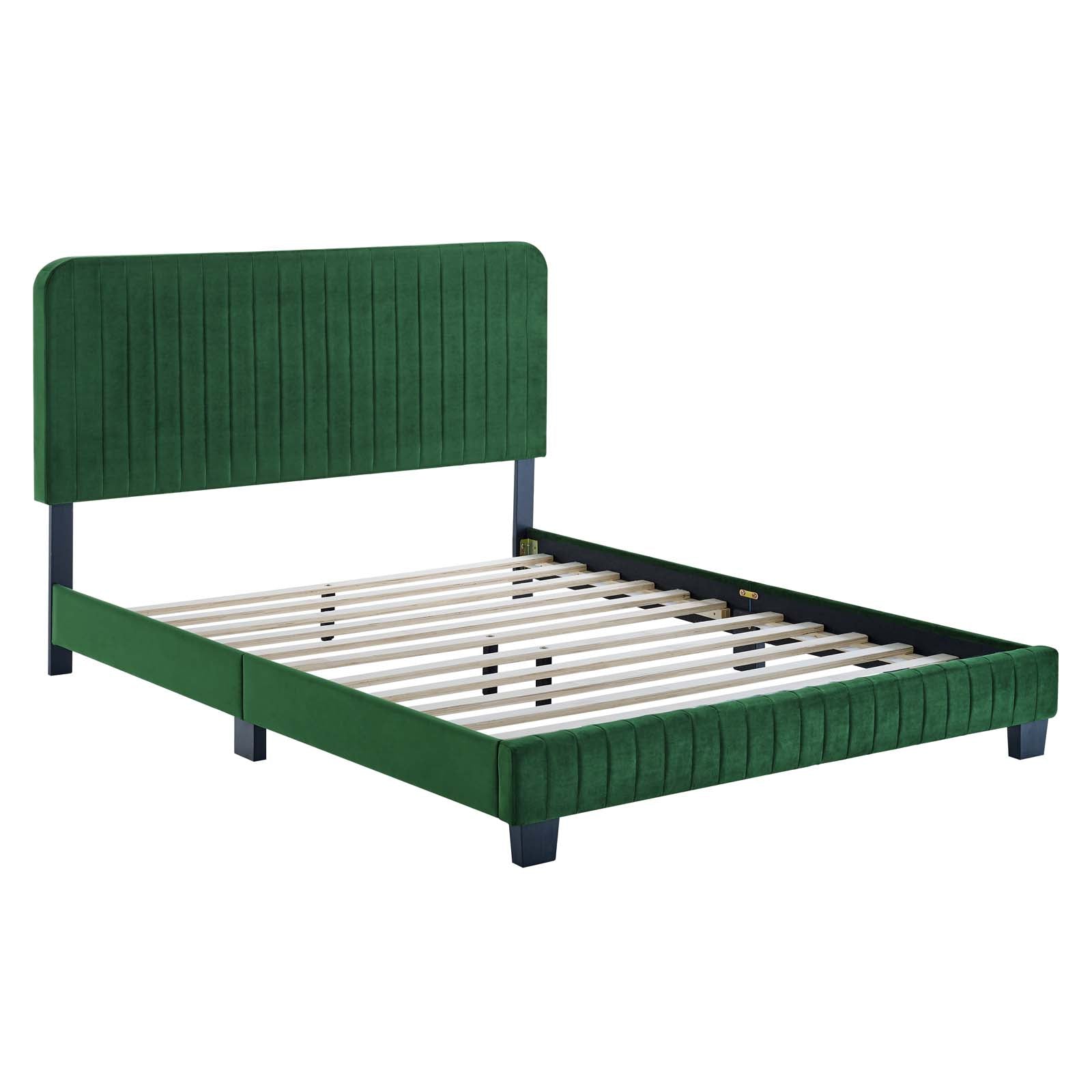 Modway Beds - Celine Channel Tufted Performance Velvet Queen Platform Bed Emerald