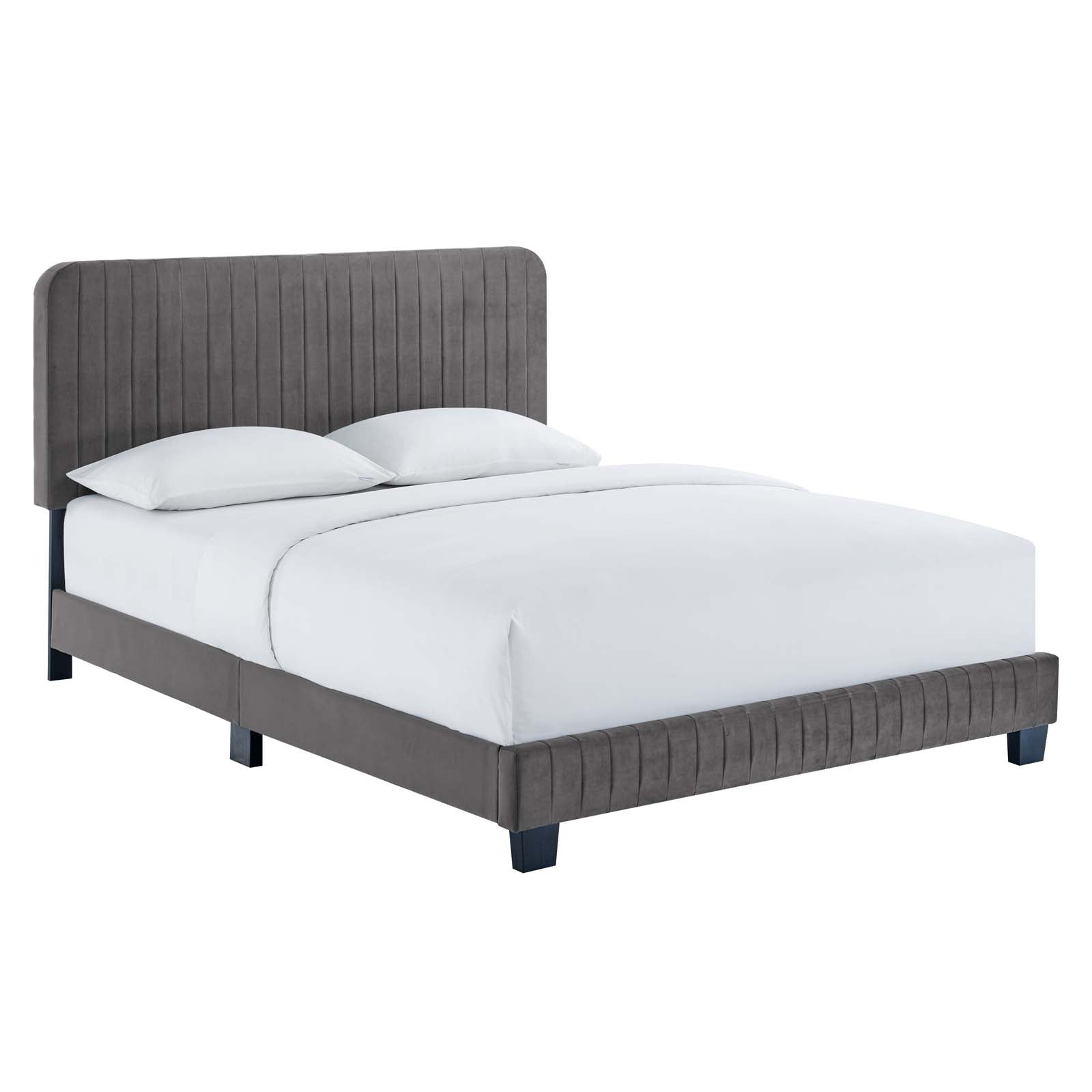 Modway Beds - Celine Channel Tufted Performance Velvet Queen Platform Bed Gray