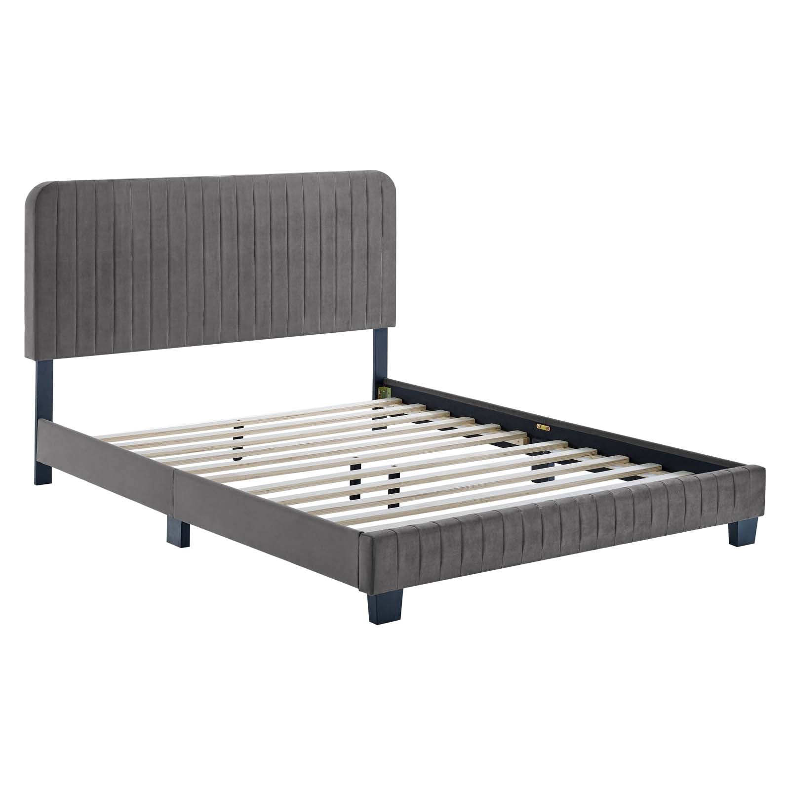 Modway Beds - Celine Channel Tufted Performance Velvet Queen Platform Bed Gray