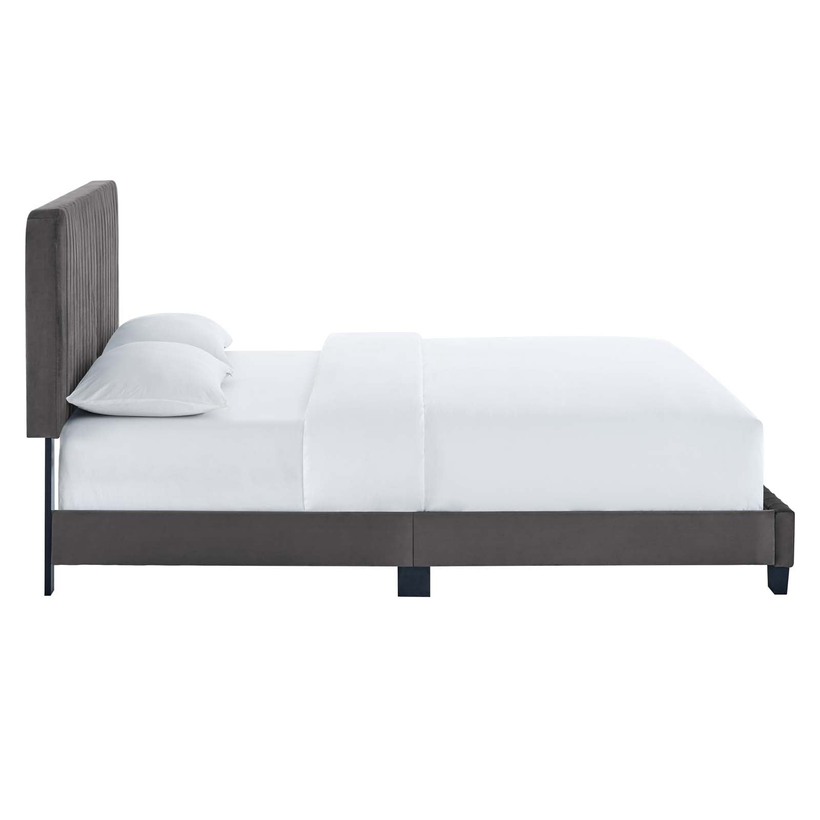 Modway Beds - Celine Channel Tufted Performance Velvet Queen Platform Bed Gray