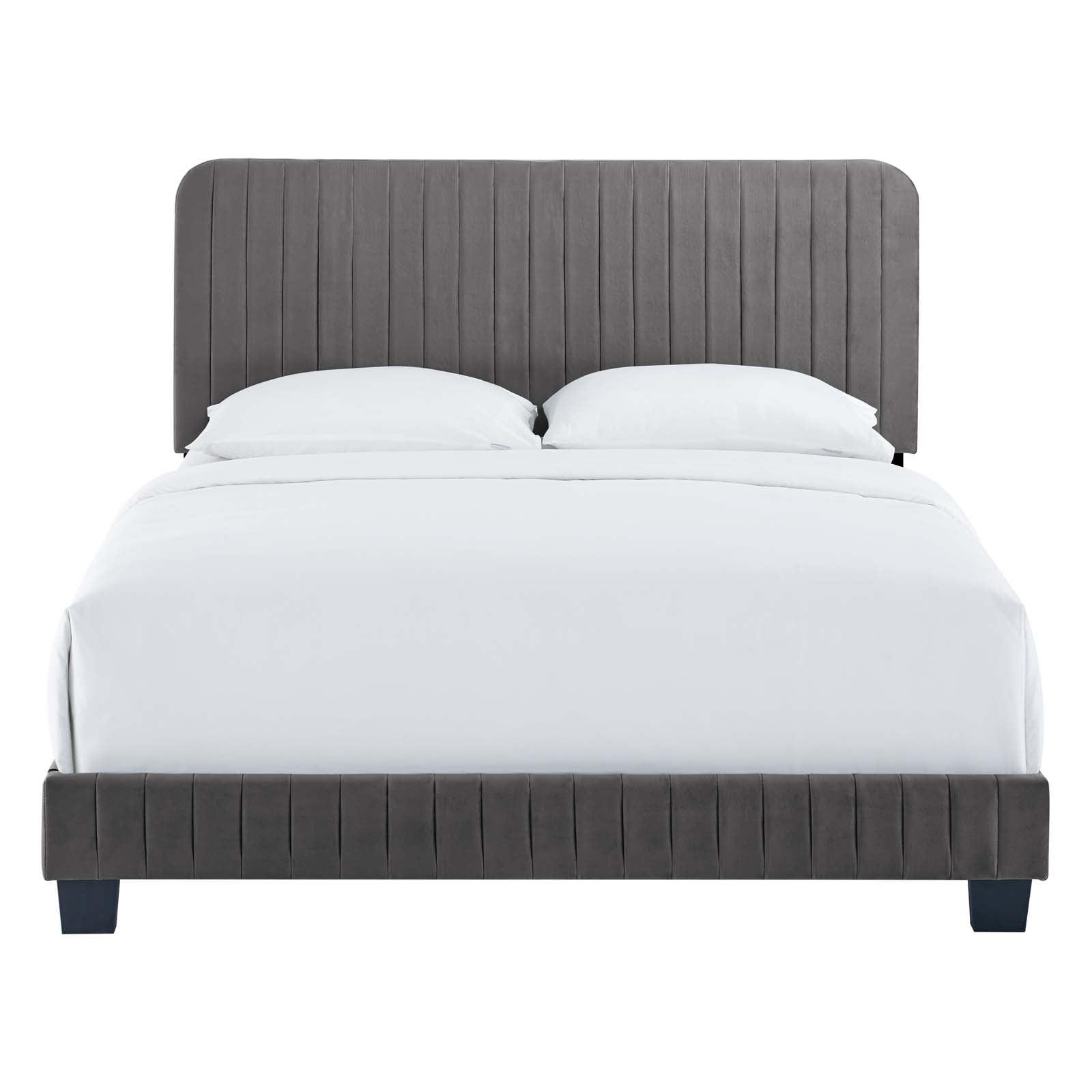 Modway Beds - Celine Channel Tufted Performance Velvet Queen Platform Bed Gray