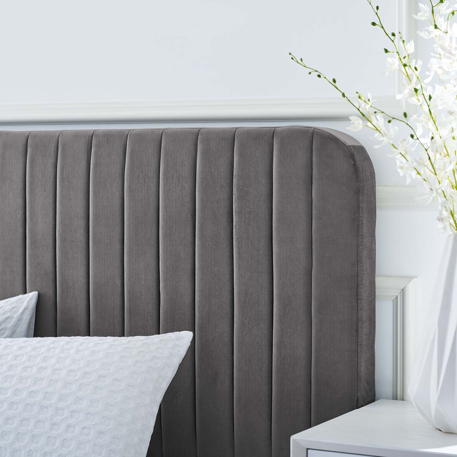 Modway Beds - Celine Channel Tufted Performance Velvet Queen Platform Bed Gray