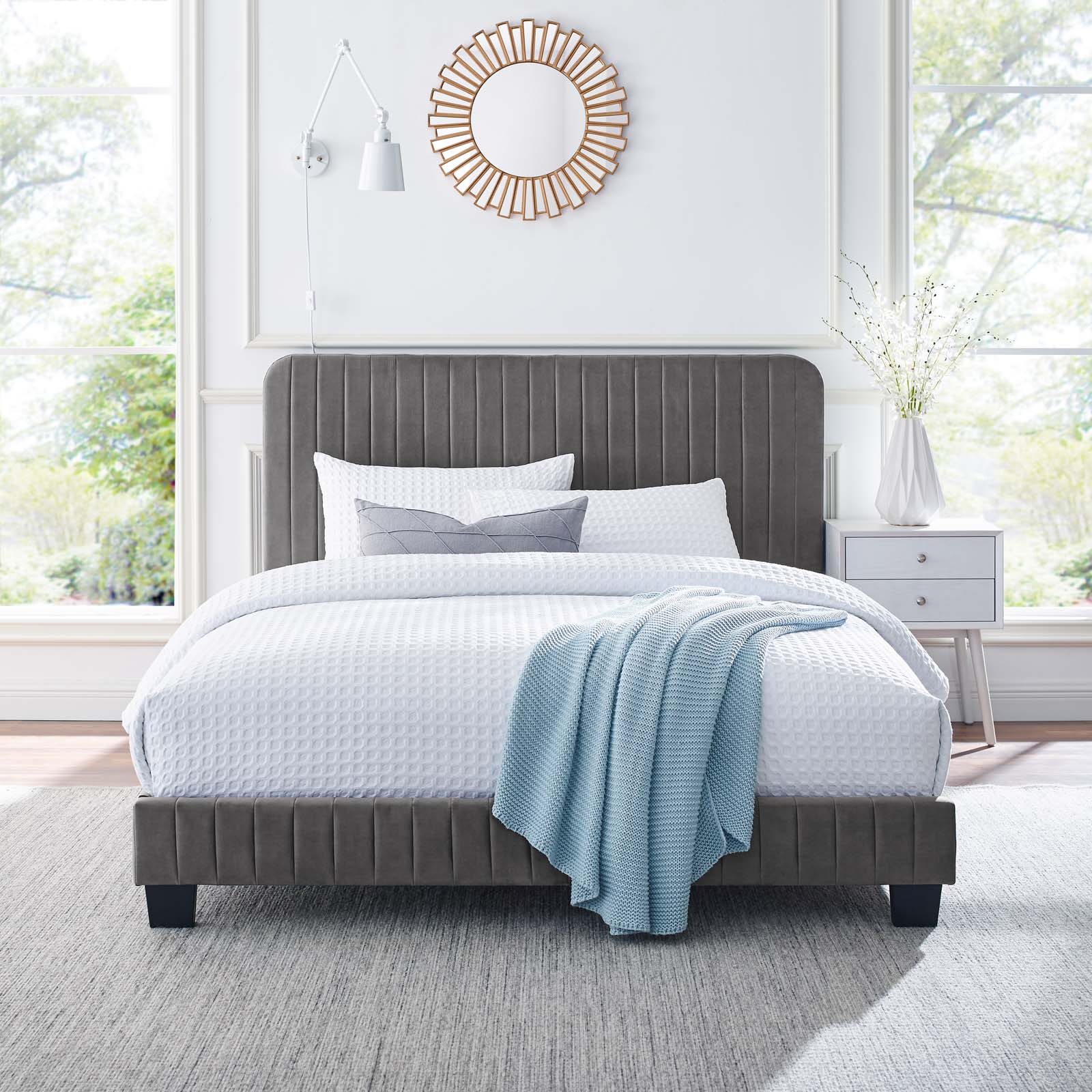Modway Beds - Celine Channel Tufted Performance Velvet Queen Platform Bed Gray