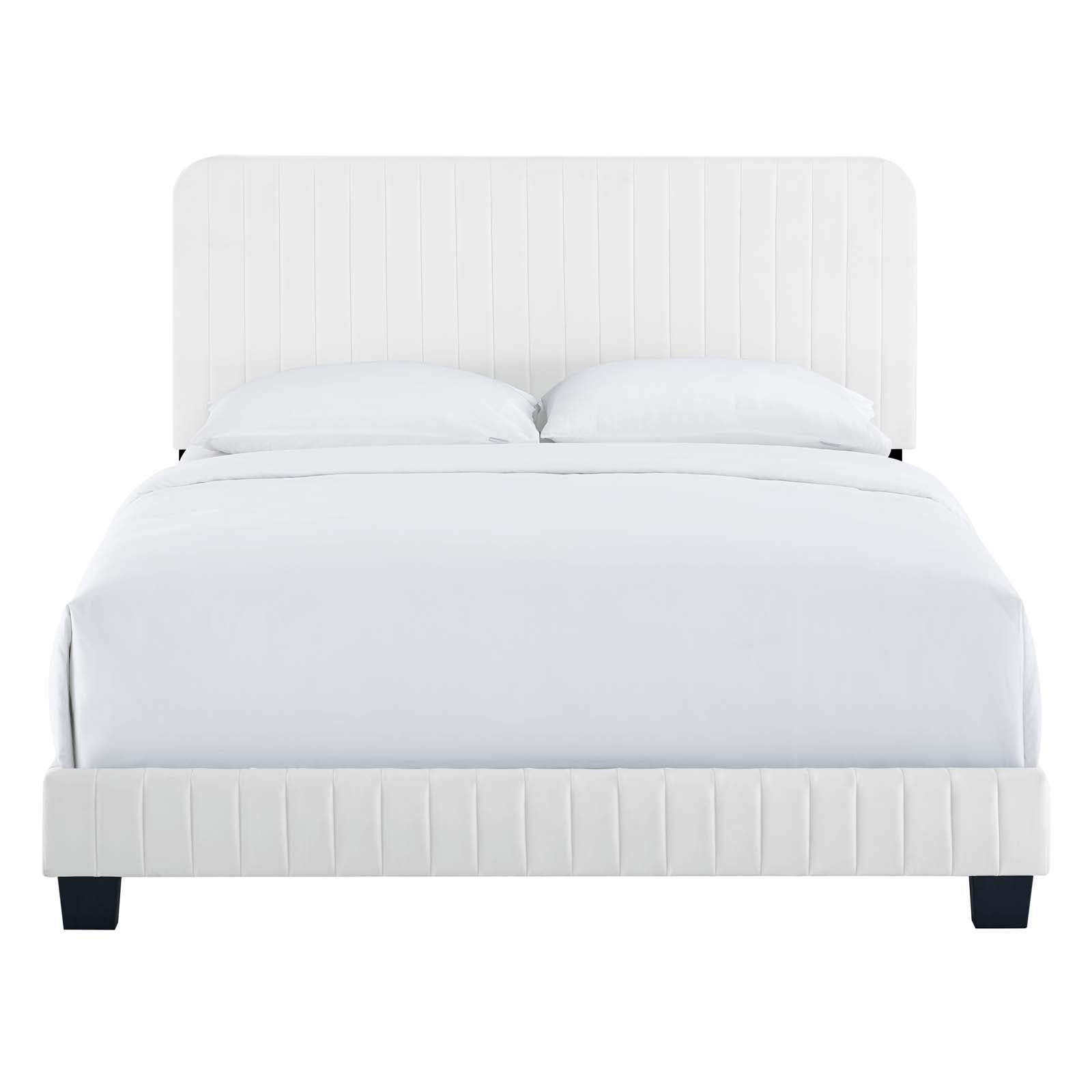 Modway Beds - Celine Channel Tufted Performance Velvet Queen Platform Bed White