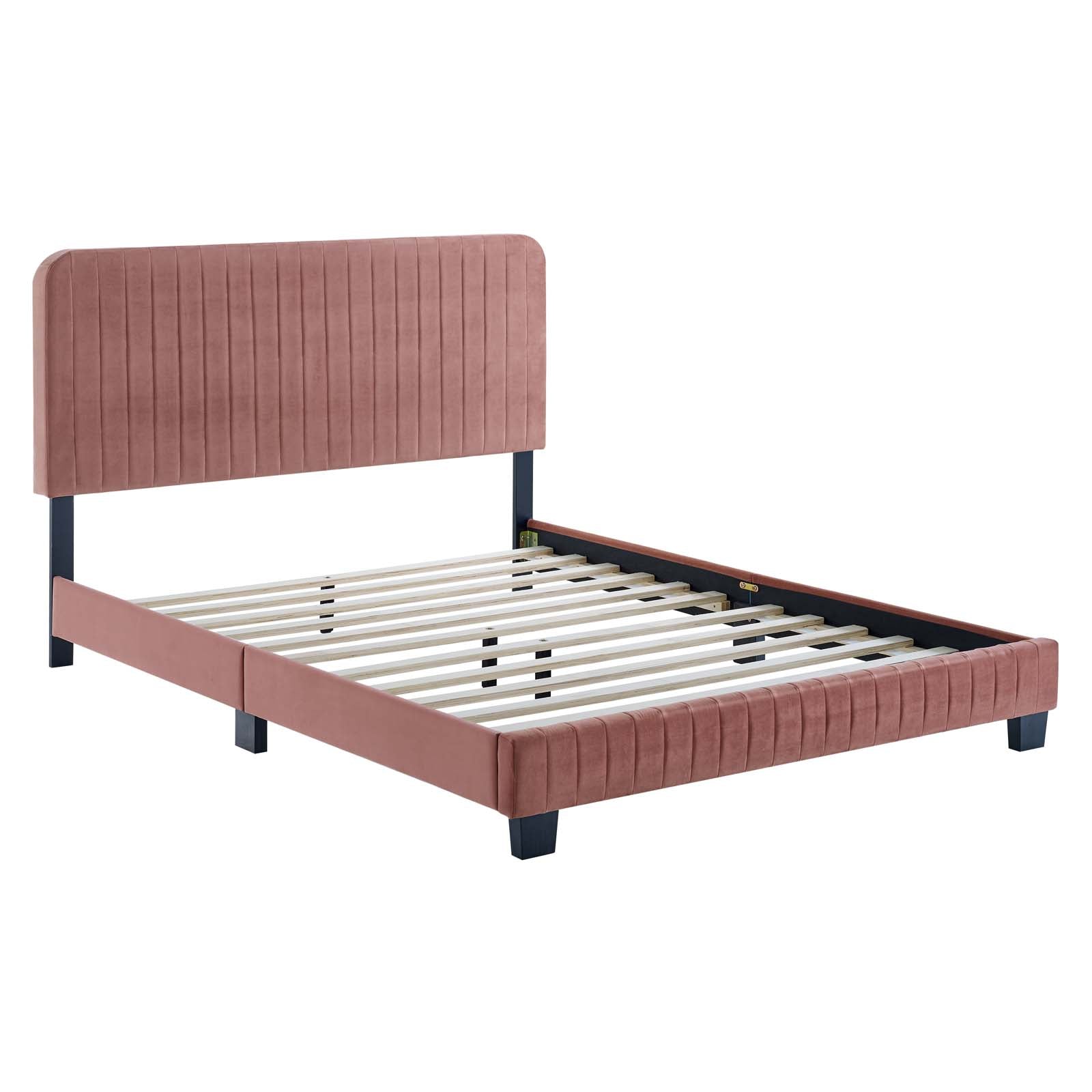 Modway Beds - Celine Channel Tufted Performance Velvet Full Platform Bed Dusty Rose