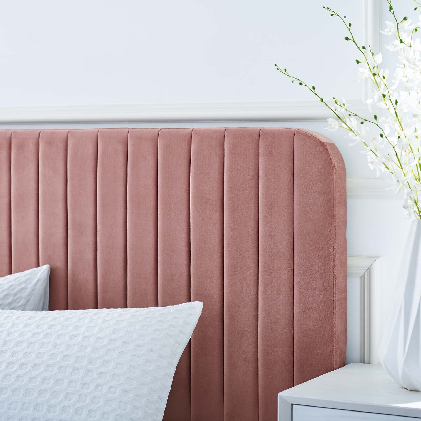 Modway Beds - Celine Channel Tufted Performance Velvet Full Platform Bed Dusty Rose