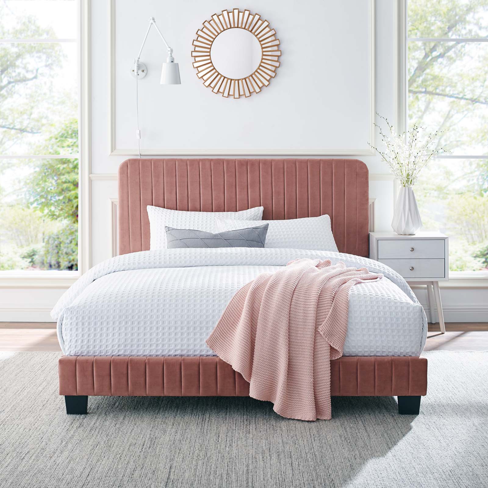 Modway Beds - Celine Channel Tufted Performance Velvet Full Platform Bed Dusty Rose