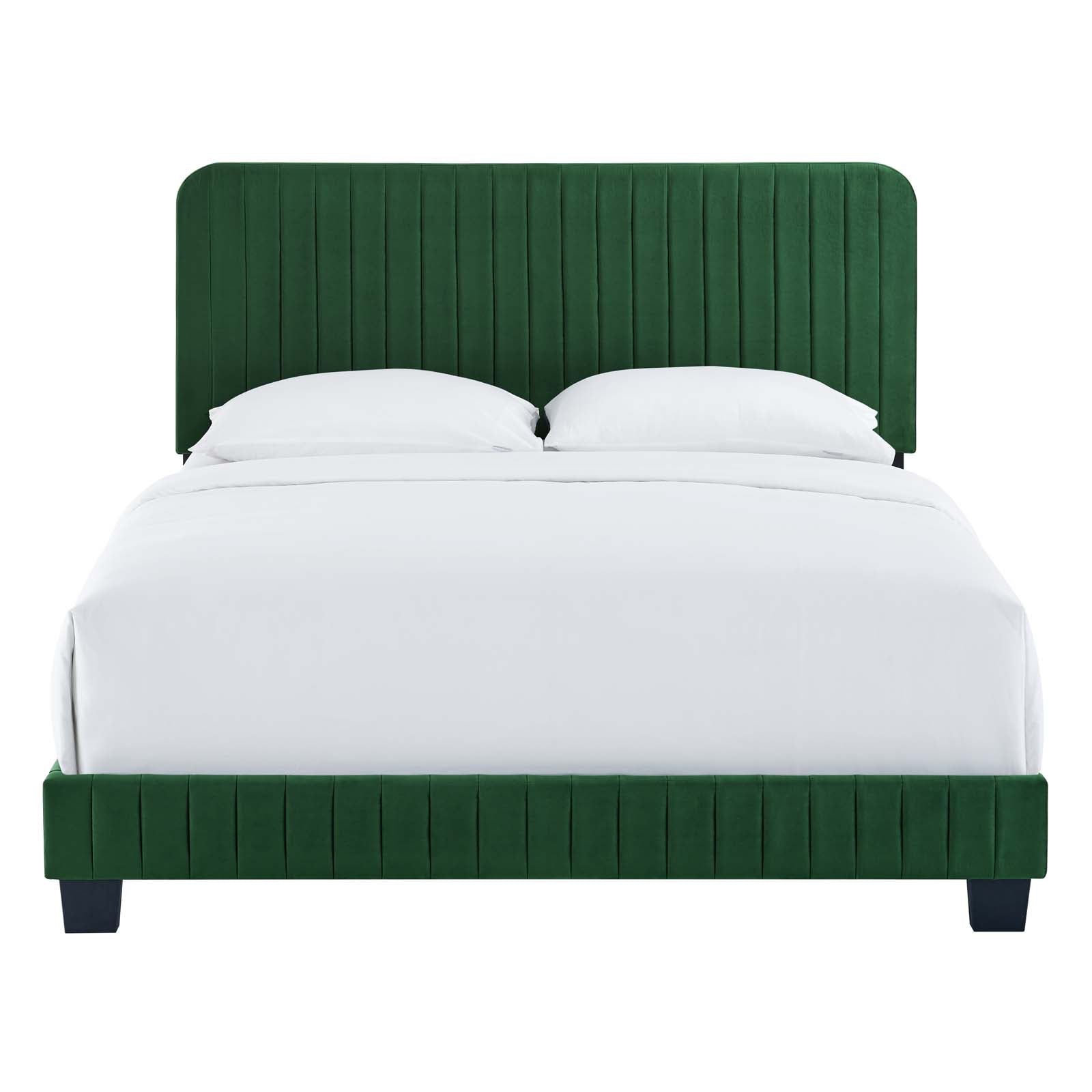 Modway Beds - Celine Channel Tufted Performance Velvet Full Platform Bed Emerald