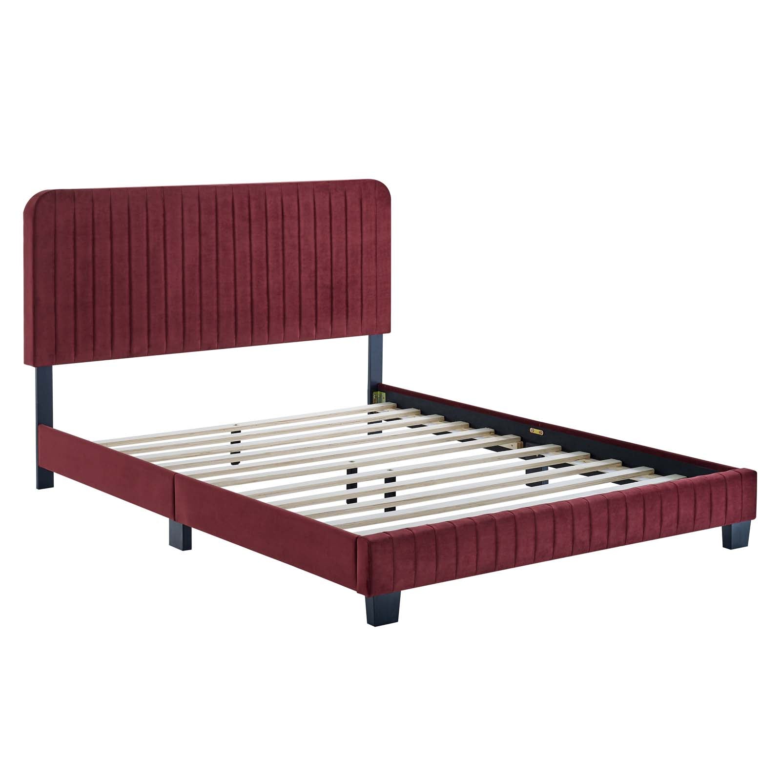 Modway Beds - Celine Channel Tufted Performance Velvet Full Platform Bed Maroon