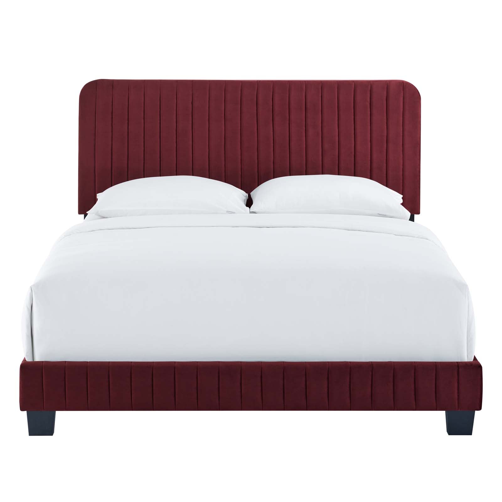 Modway Beds - Celine Channel Tufted Performance Velvet Full Platform Bed Maroon