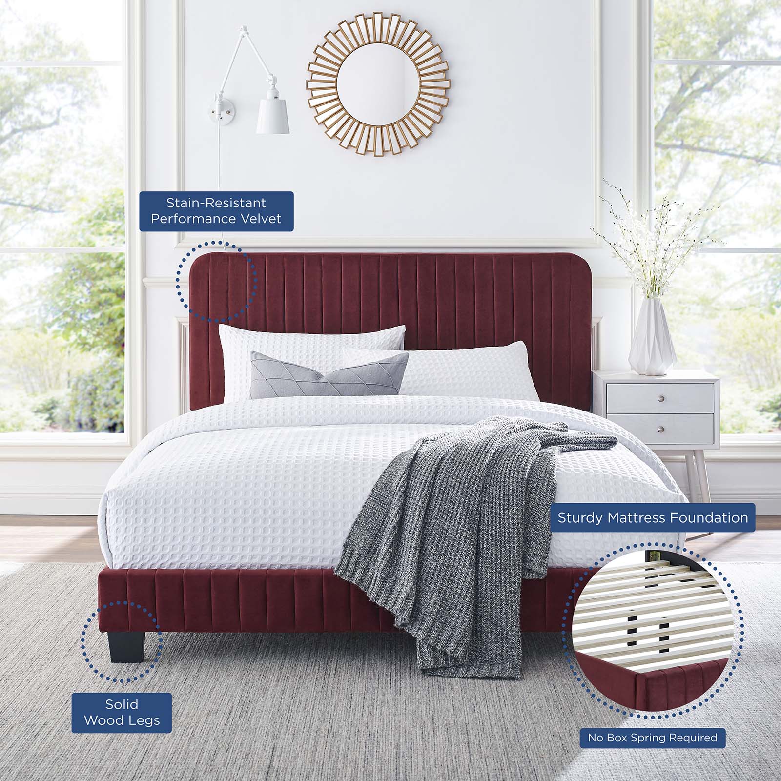 Modway Beds - Celine Channel Tufted Performance Velvet Full Platform Bed Maroon