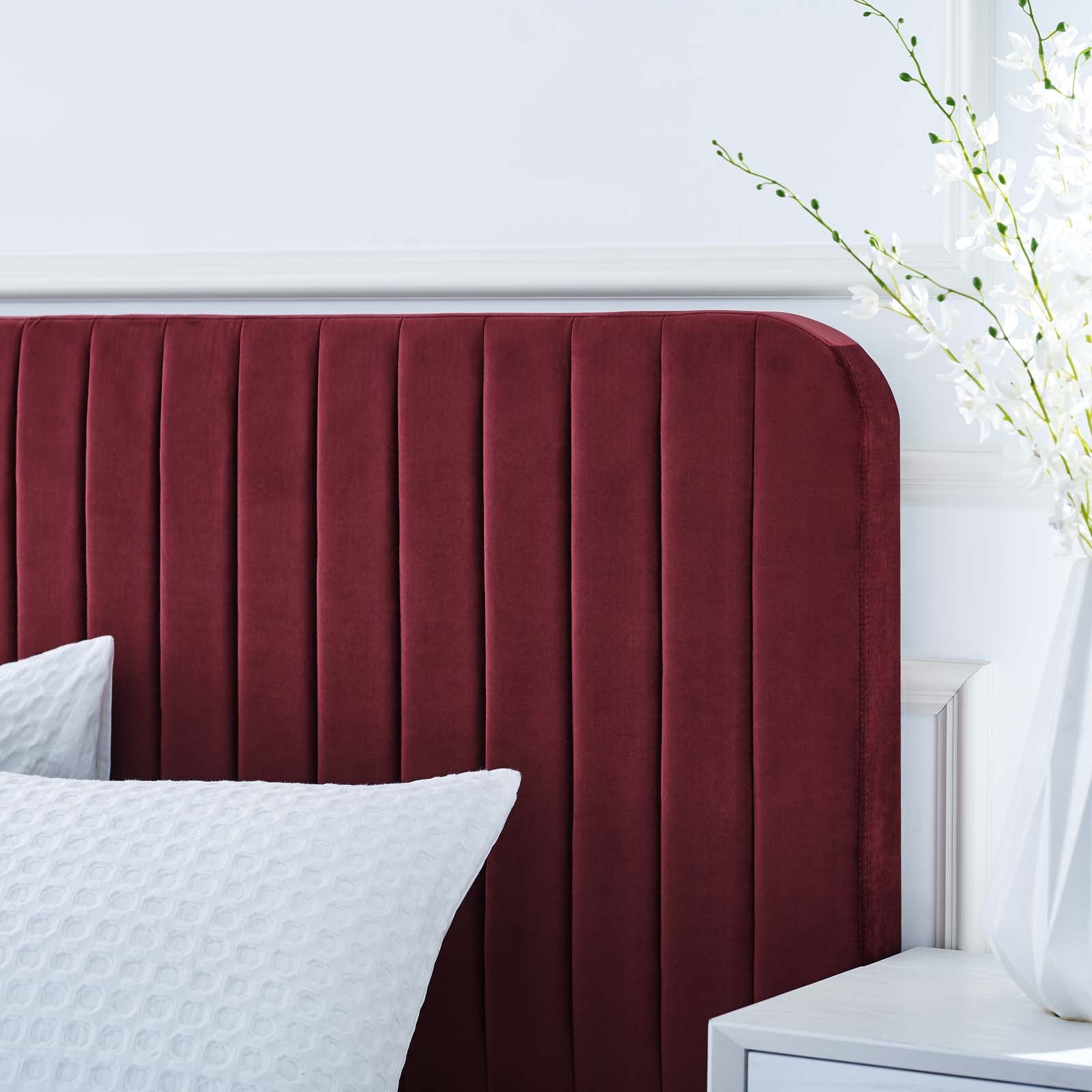 Modway Beds - Celine Channel Tufted Performance Velvet Full Platform Bed Maroon